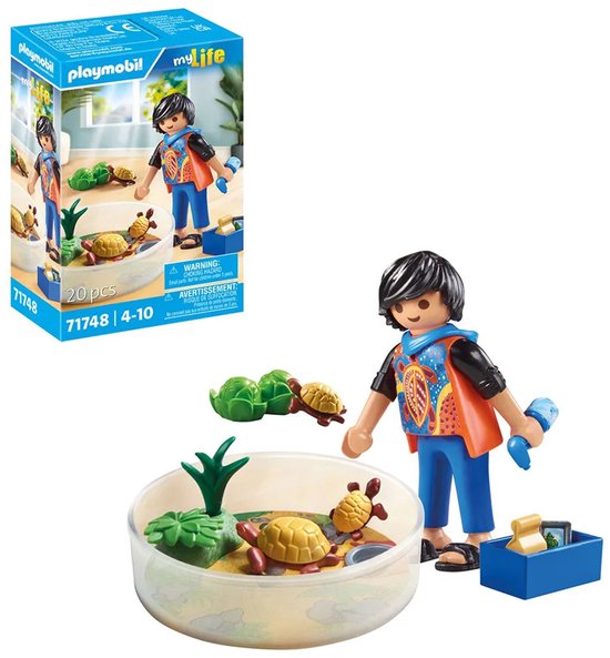 Playmobil My Life set 71748 met figuur, schildpadden, terrarium en accessoires in doos.