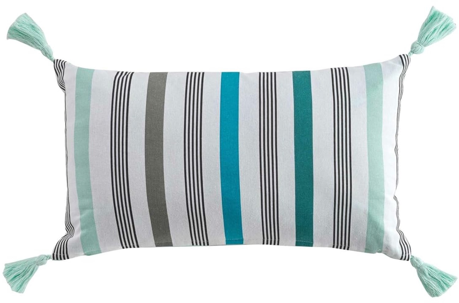 Decoratief Kussen 30 x 50 cm met Strepen in Wit, Groen, Grijs en Blauw