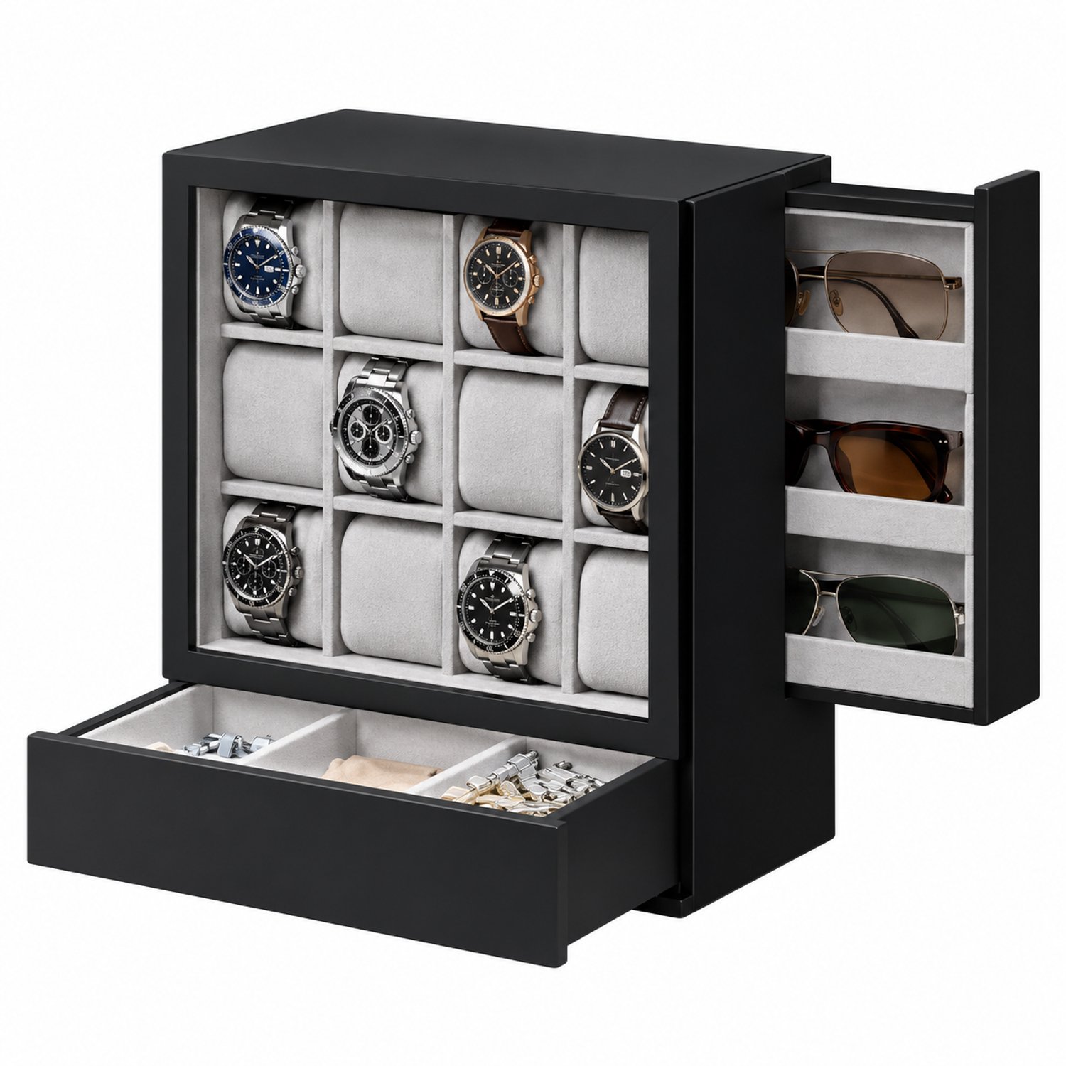 Veya Horloge doos - Sieradendoos - Juwelendoos - 12 horloges - Staand model - Fluwelen afwerking - 29,5 × 15 × 32,5 cm (bxdxh)