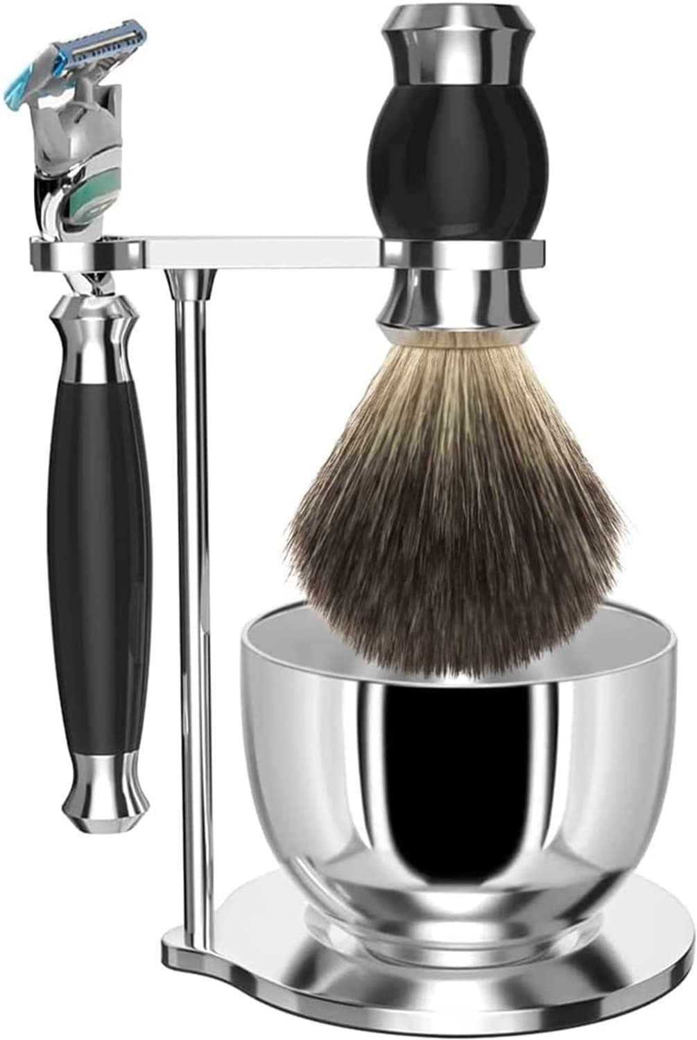 4-in-1 Scheerset met Borstel, Kom, Stand en Scheermes