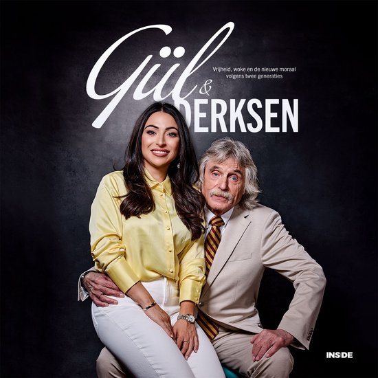 Boekomslag Gül & Derksen: een vrouw in geel hemd en man in beige pak poseren tegen een zwarte achtergrond.