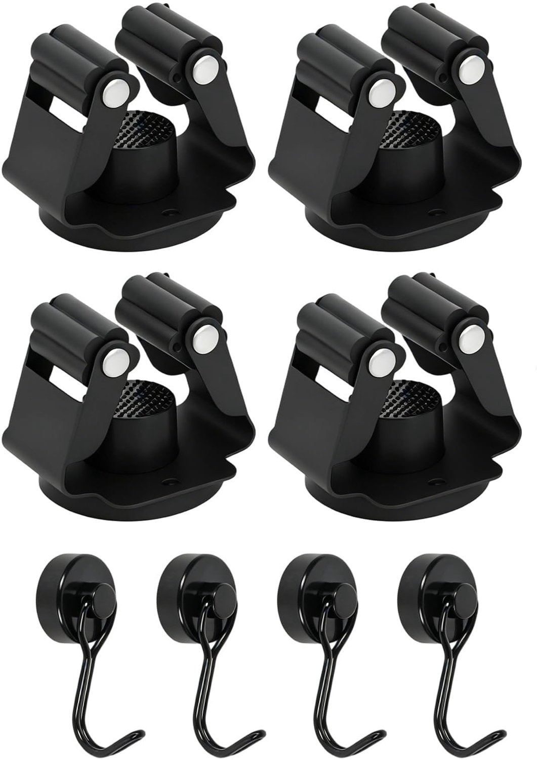 Magnetische Bezemhouder en Haakset, 4 Stuks