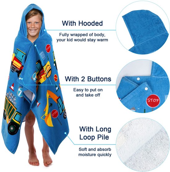 Bad Poncho voor Kinderen van 100% Katoen - Met Kap en Comfortabel — afbeelding 4