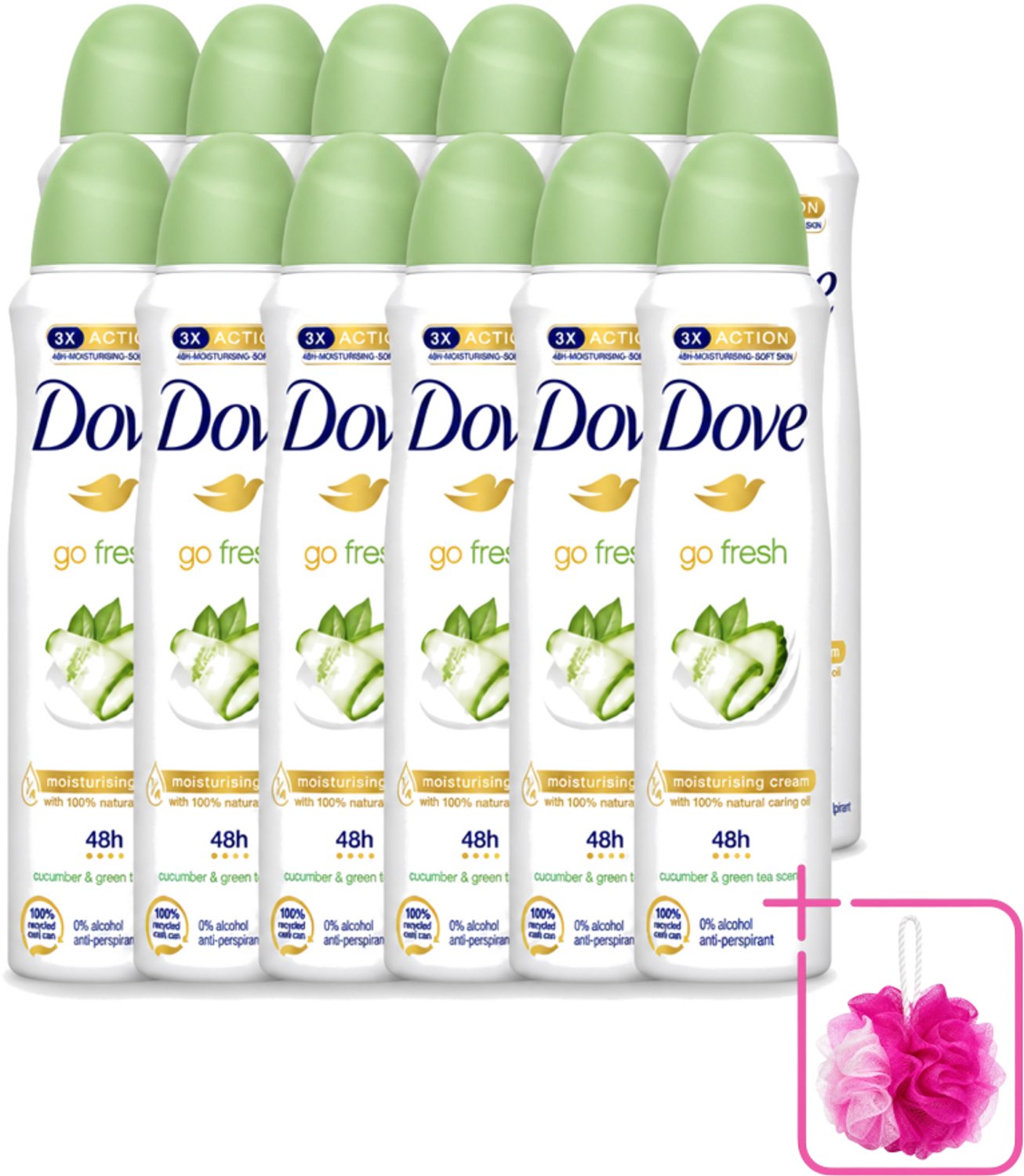 12 x Dove - Deodorant - Go Fresh Cucumber & Green Tea - Frisse en kalmerende geur - 150 ml - Bulkverpakking - Cucumber & Green Tea Deodorant Spray - Douchemop - Frisheid