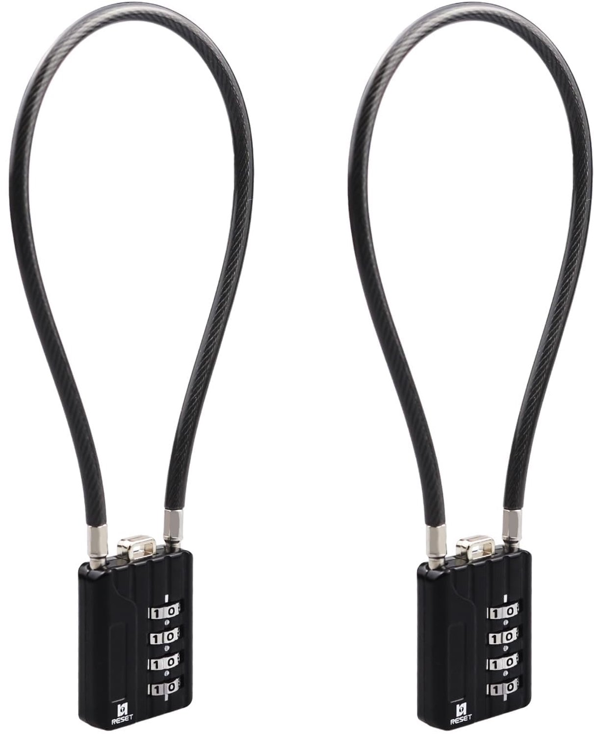 4-Digit Combinatieslot met 30cm Stalen Kabel - Zwart, 2-Pack