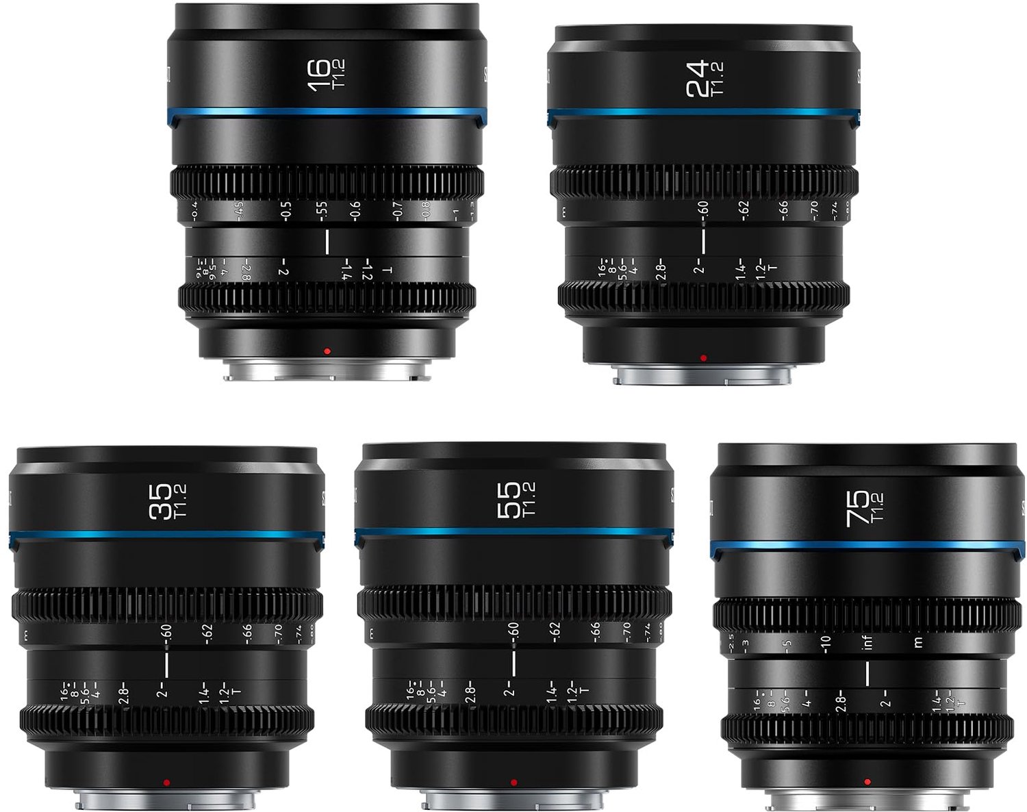 Cine Lens Set T1.2 - 16mm, 24mm, 35mm, 55mm, 75mm