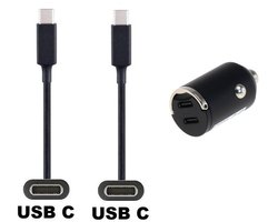 OneOne auto snellader met 2 poorten + 1,0m sterke USB C naar C kabel. 40W (2x 20W) lader. Autolader adapter past op Samsung Galaxy M21, M30, M40, M54, M55s, M05, F42, M10s, M11, Z, M06, M42, M20, M31s, M32, M32, F05