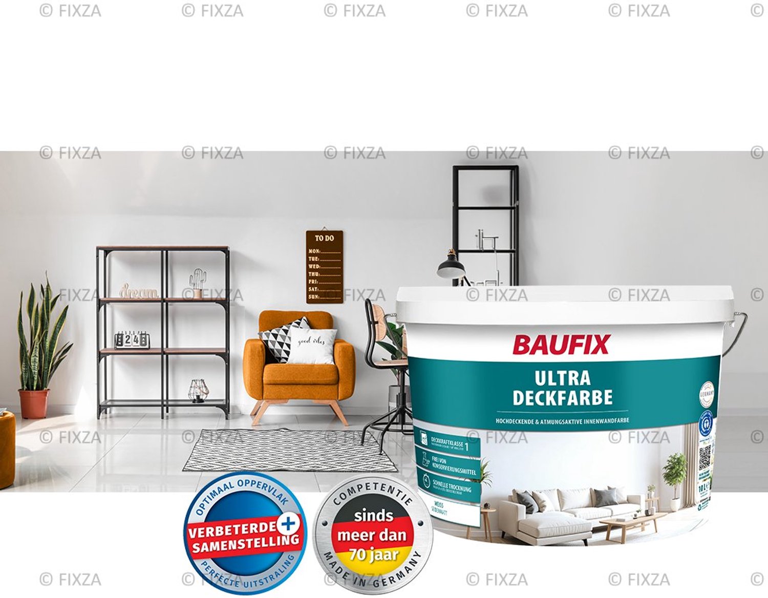 BAUFIX Ultra Dekkende Witte Muurverf Binnen 5L – Mat – Voor Beton, Stucwerk en Plafond