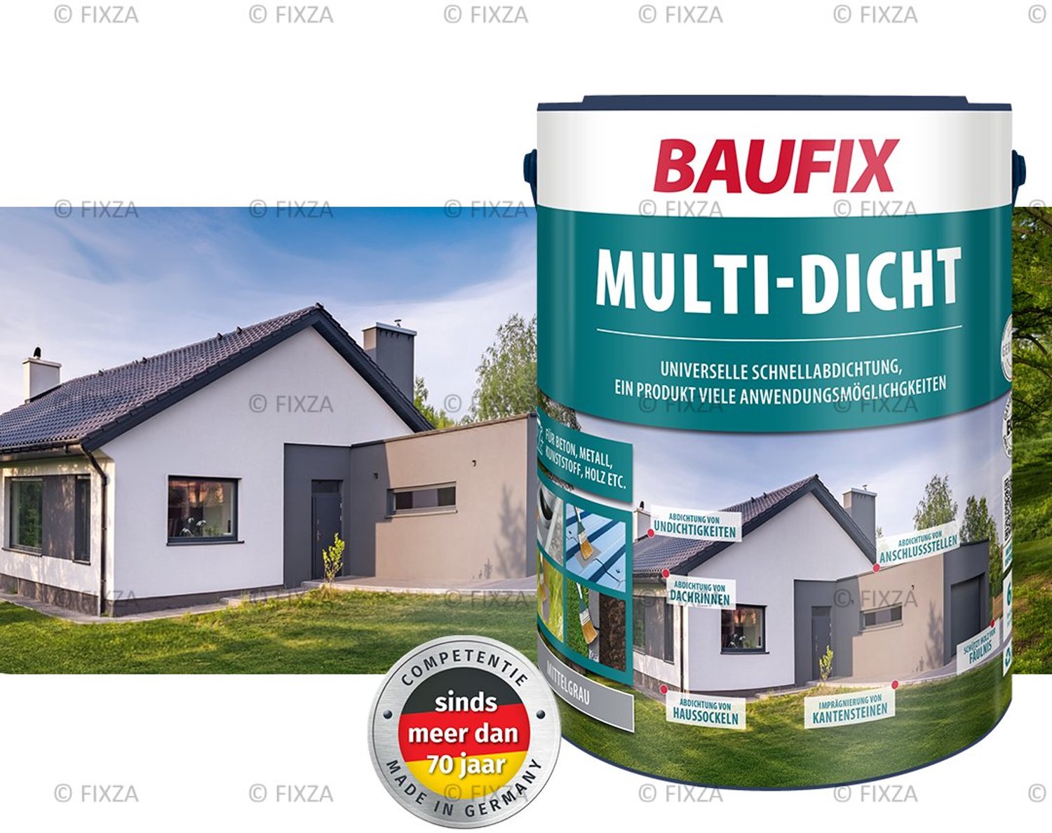 BAUFIX Multi Dicht Waterdichte Dakafdichting – 6 kg – 1 Component – Bitumen Vrij – Voor Dak Reparatie, Dakgoot en Lekkage – Hecht op Hout, Beton, Metaal en Bitumen