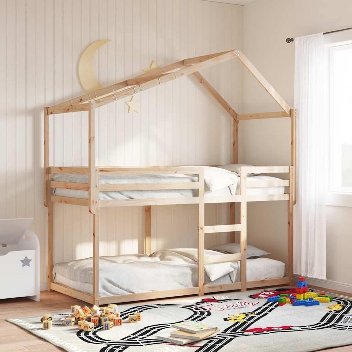 Kinderbed huisvorm massief hout grenen 203x95.5x142