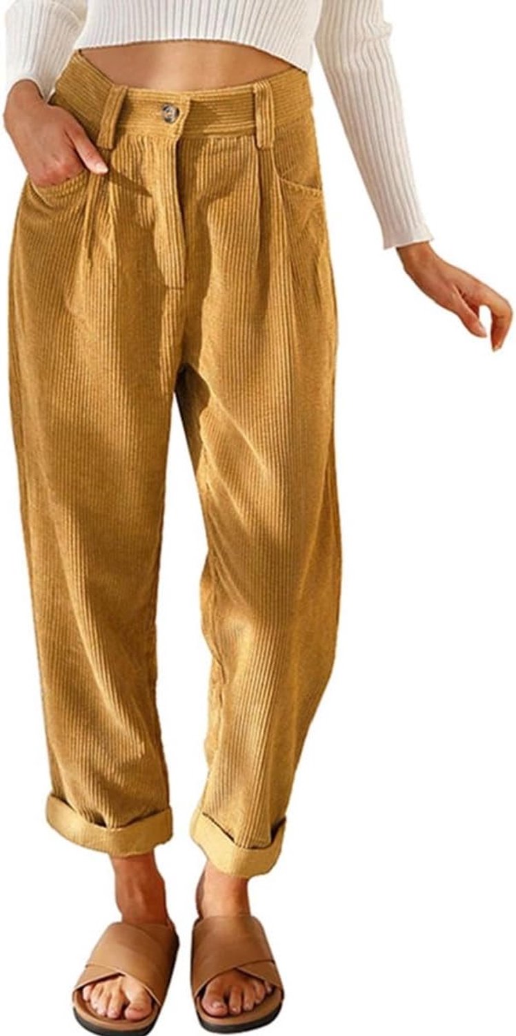 Casual Corduroy Broek Elastische Broek Hoge Taille Herfst Winter Warme Casual Broek met Zakken Brede Chique en Elegante Broek Retro Comfortabel Ademend