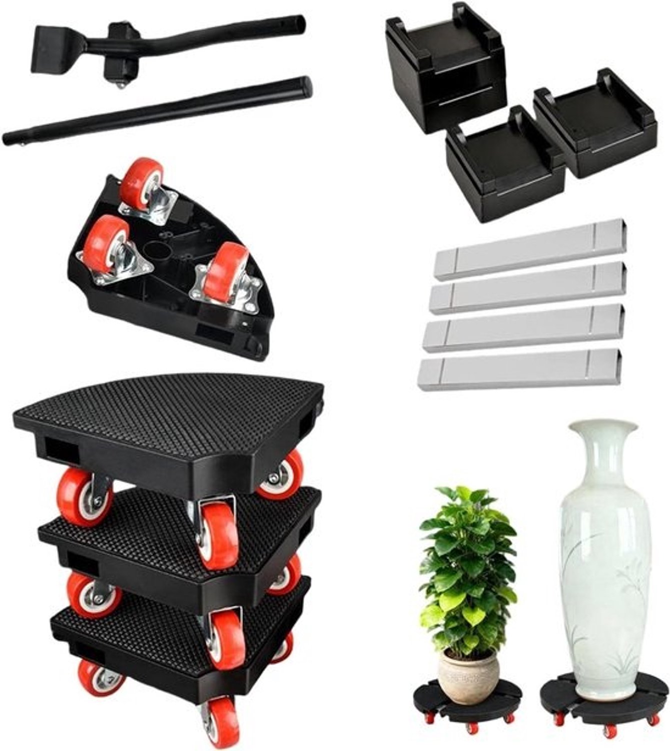 Meubelroller - Verhuiswagen voor planten - Meubels verplaatsen - Antislip rubberen voetjes - 39 x 195 x 14 cm - Grijs