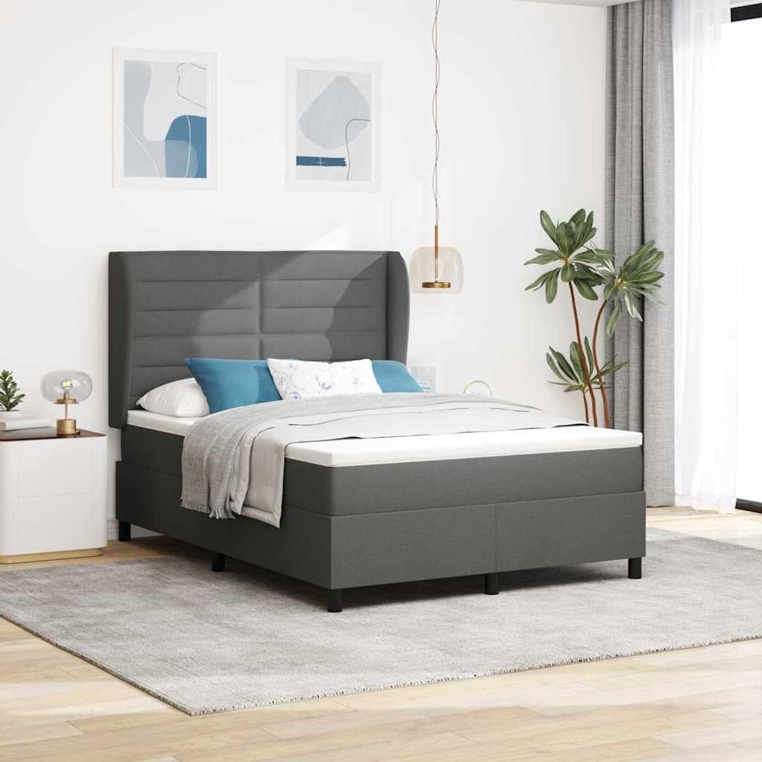 Bed met matras Donkergrijs 160 x 200 cm Stof verstelbaar hoofdbord compleet set met matras lattenbodem