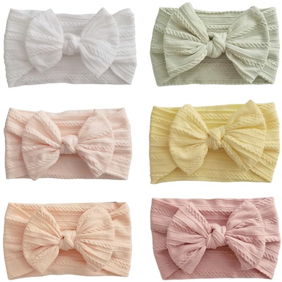 Hoofdband - 6 Stuks - Baby Tulband - Bloem Hoofdband - Elastische Hoofdband - Comfortabel Stretch-Nylon - Perfect voor Fotoshoots - Haarband