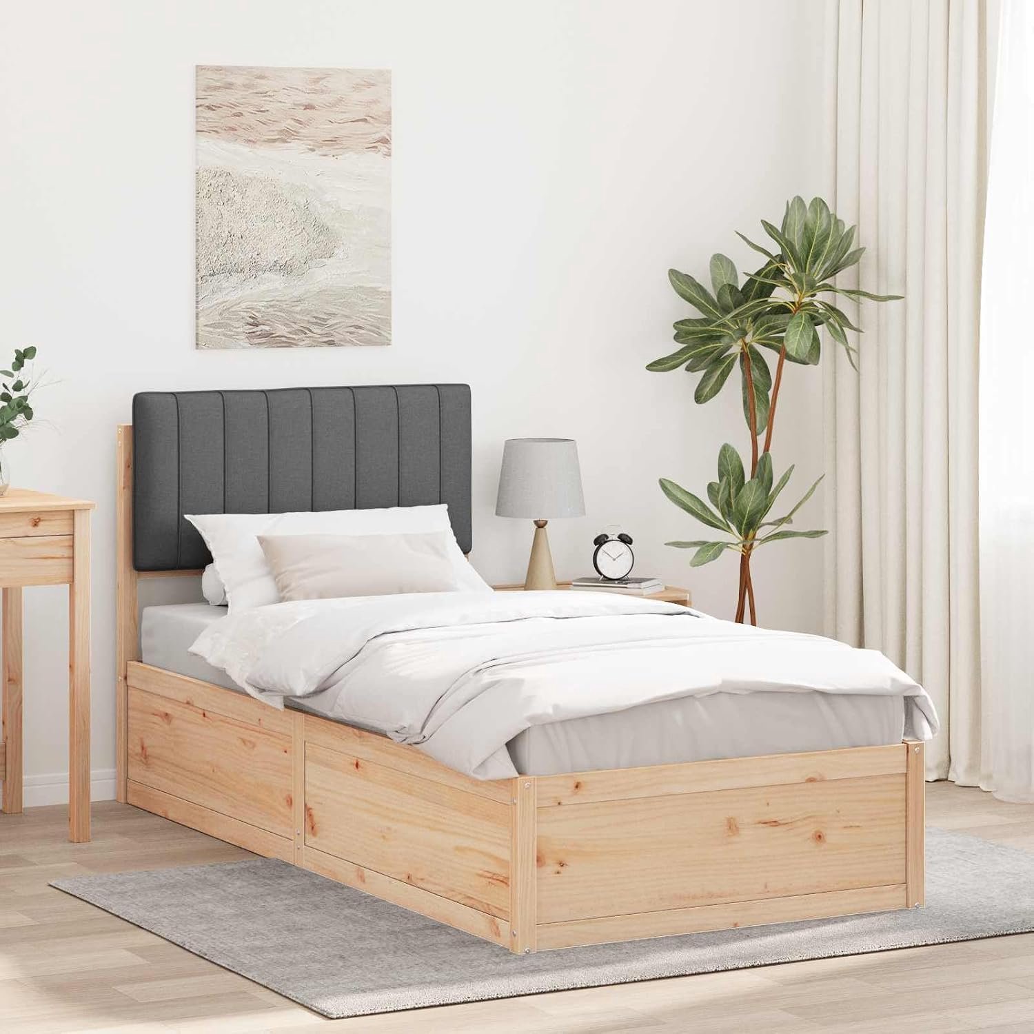 Grenenhouten bedframe Gestoffeerd hoofdbord Modern minimalistisch