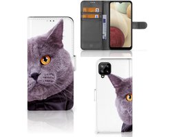 Book Case voor Samsung Galaxy A12 Telefoonhoesje met Pasjes Kat