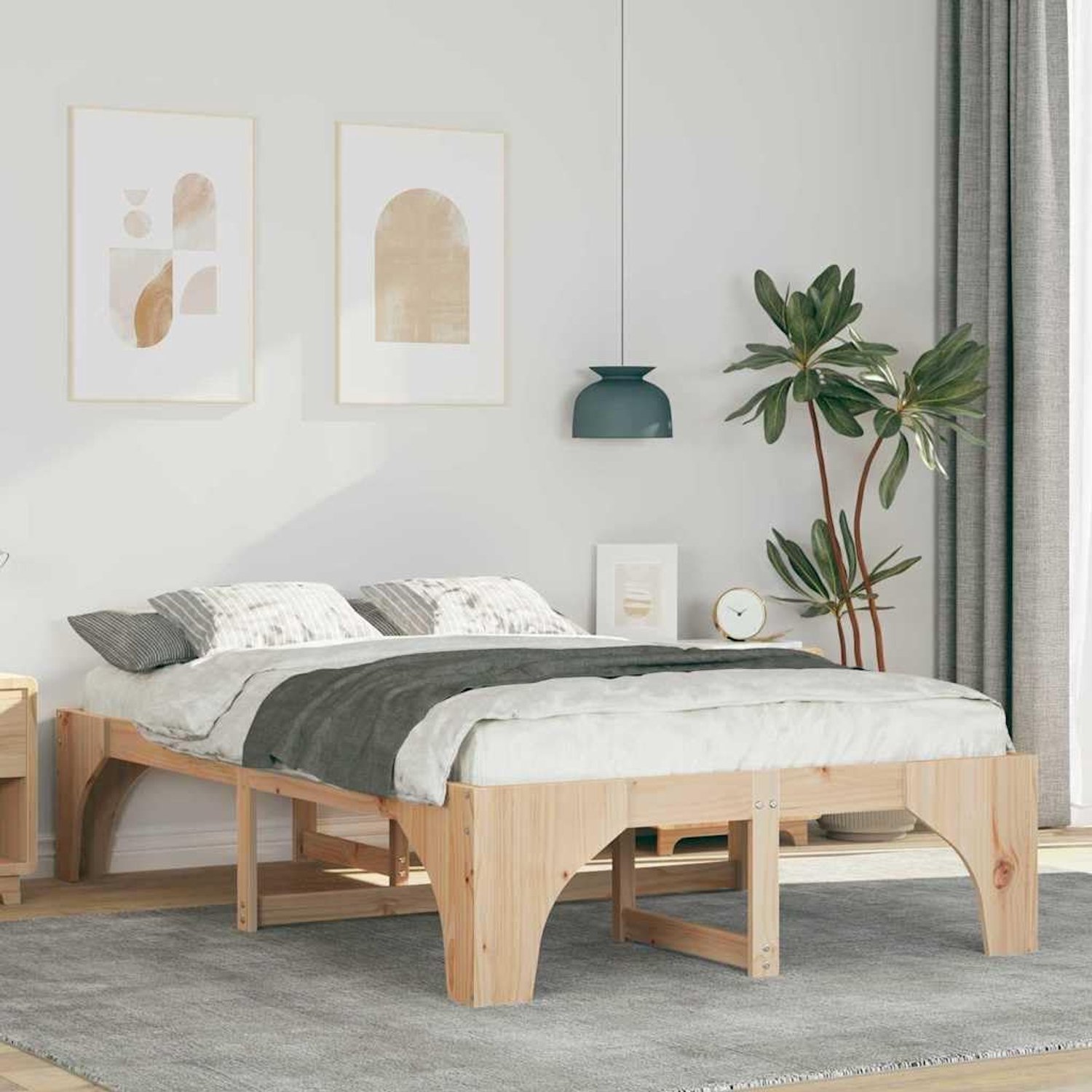Grenenhout modern minimalistisch slaapkamerbed 120x200 cm naturel