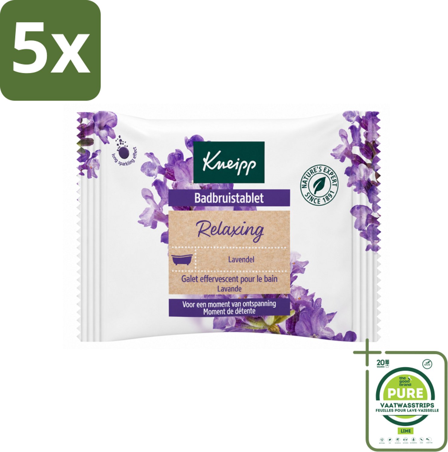 5 x Kneipp - Badbruistablet - Lavendel - Grootverpakking - Vaatwasstrips - Badbruistablet Lavendel - Ontspanning - Stressvermindering - Rust - Natuurlijke Badolie