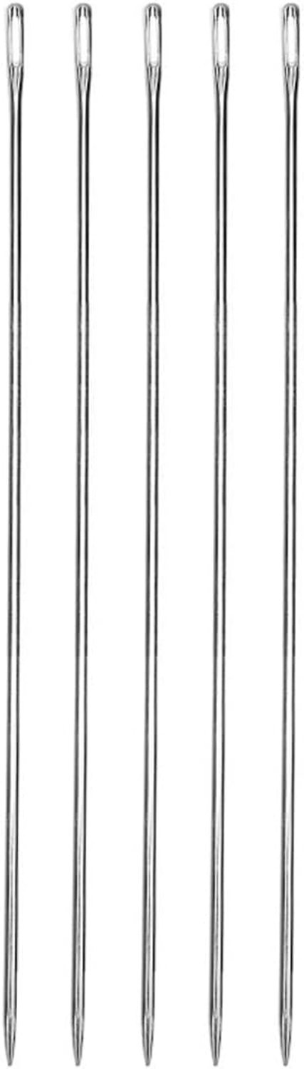 5 stuks naainaalden met groot oog voor dikke stoffen, quilten, stoffering en reparaties. Lengte: 20 cm, diameter: 3 mm, gatlengte: 1 cm, gatdiameter: 2 mm.