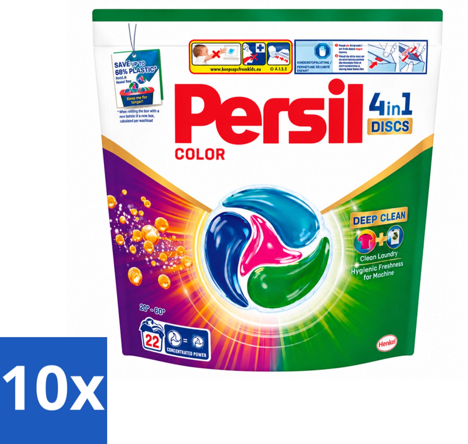10 x Persil - Wasmiddel - Wasmiddelcapsules Discs Gekleurde Was - Voor Gekleurde Was - 22 wasbeurten - Voordeelverpakking - 10 stuks