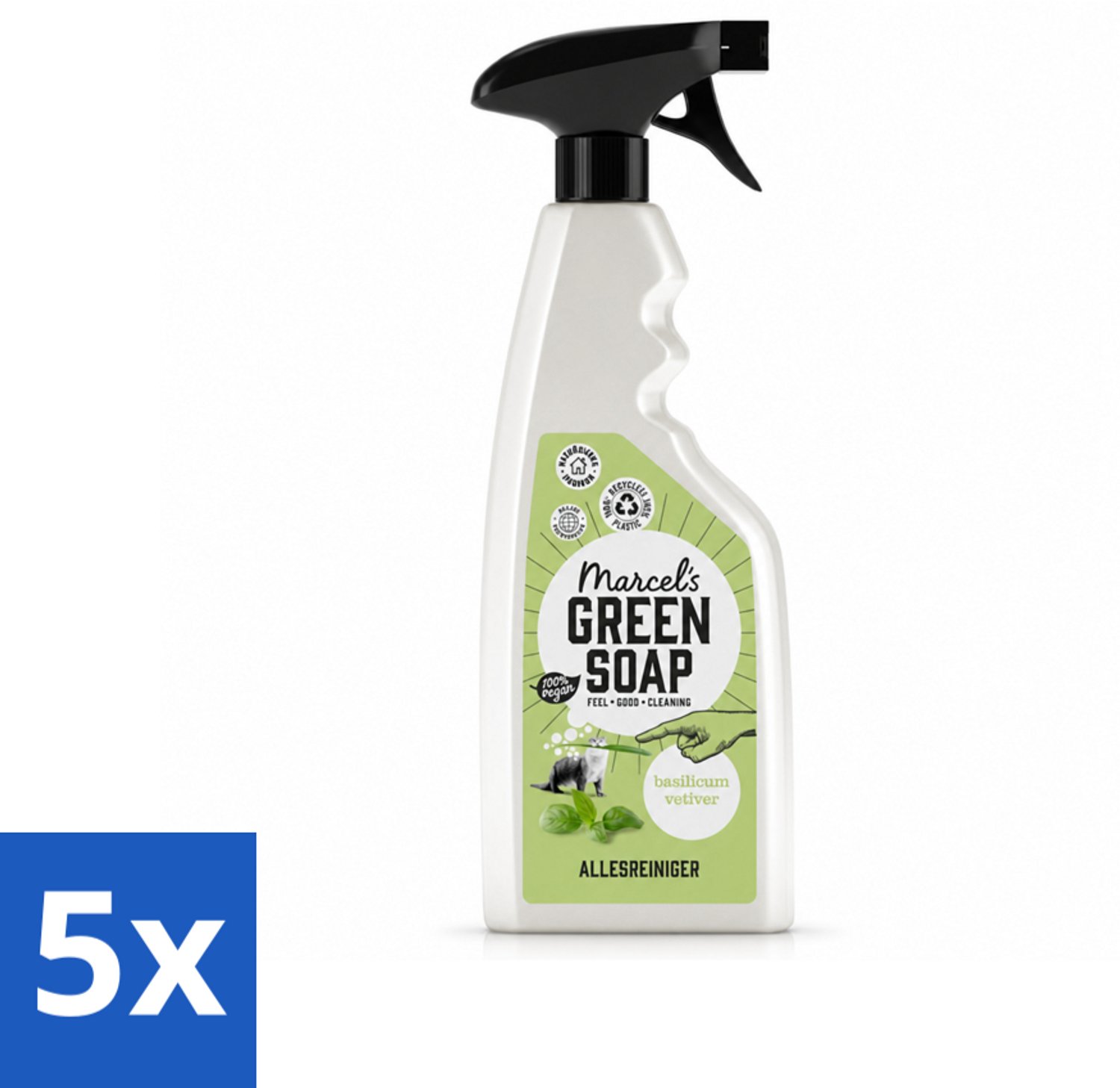 5 x Marcel's Green Soap - Allesreiniger Spray - Basilicum & Vetiver gras - Natuurlijk & effectief - 500 ml - Voordeelverpakking - 5 stuks