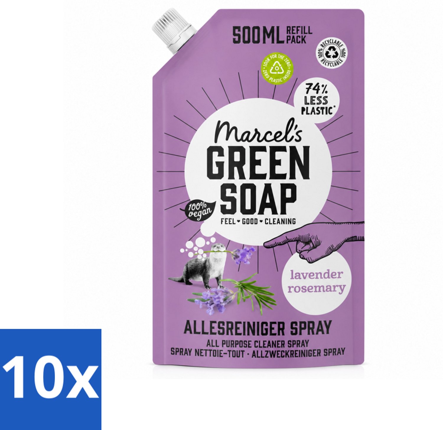 10 x Marcel's Green Soap - Allesreiniger Spray - Navulling - Lavendel & Rozemarijn - Frisse reiniging - 500 ml - Voordeelverpakking - 10 stuks