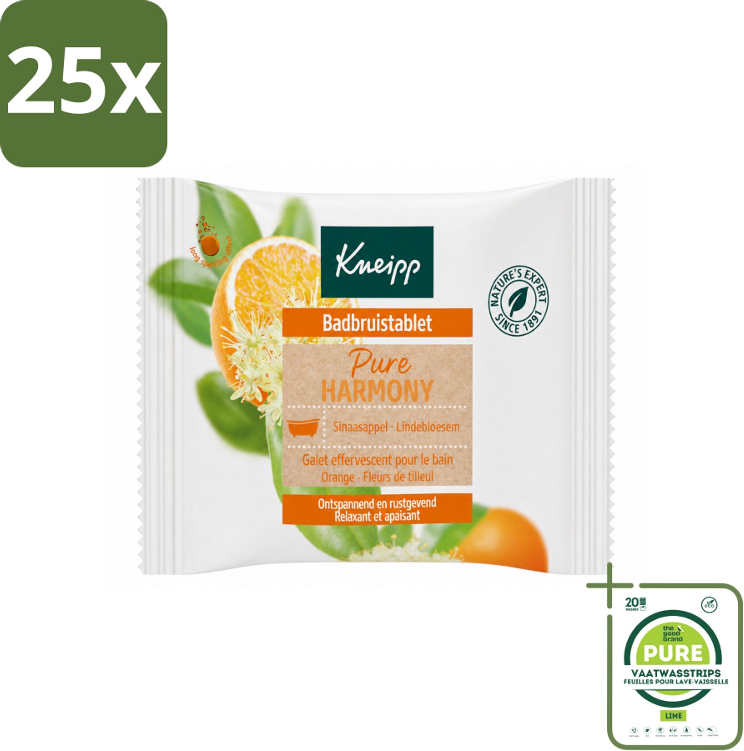 25 x Kneipp - Badbruistablet - Oranje lindebloesem - Grootverpakking - Vaatwasstrips - Badbruistablet - Ontspanning - Harmonie - Balans - Natuurlijke Ontspanning