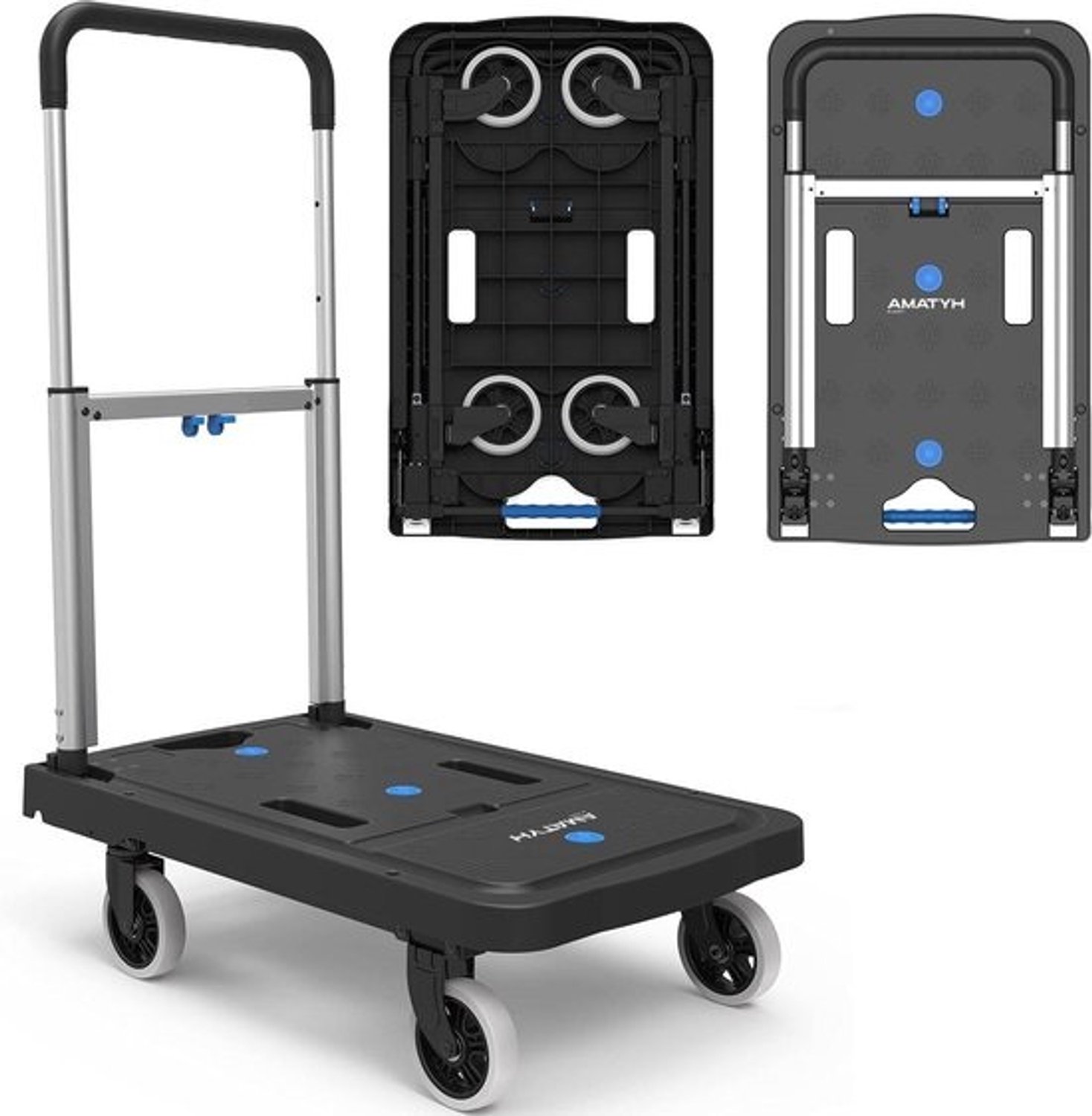 Opvouwbare Platformwagen - Transportkar - Zware lasten verplaatsen - Inklapbaar telescoophandvat - 137 kg - Zwart/Blauw