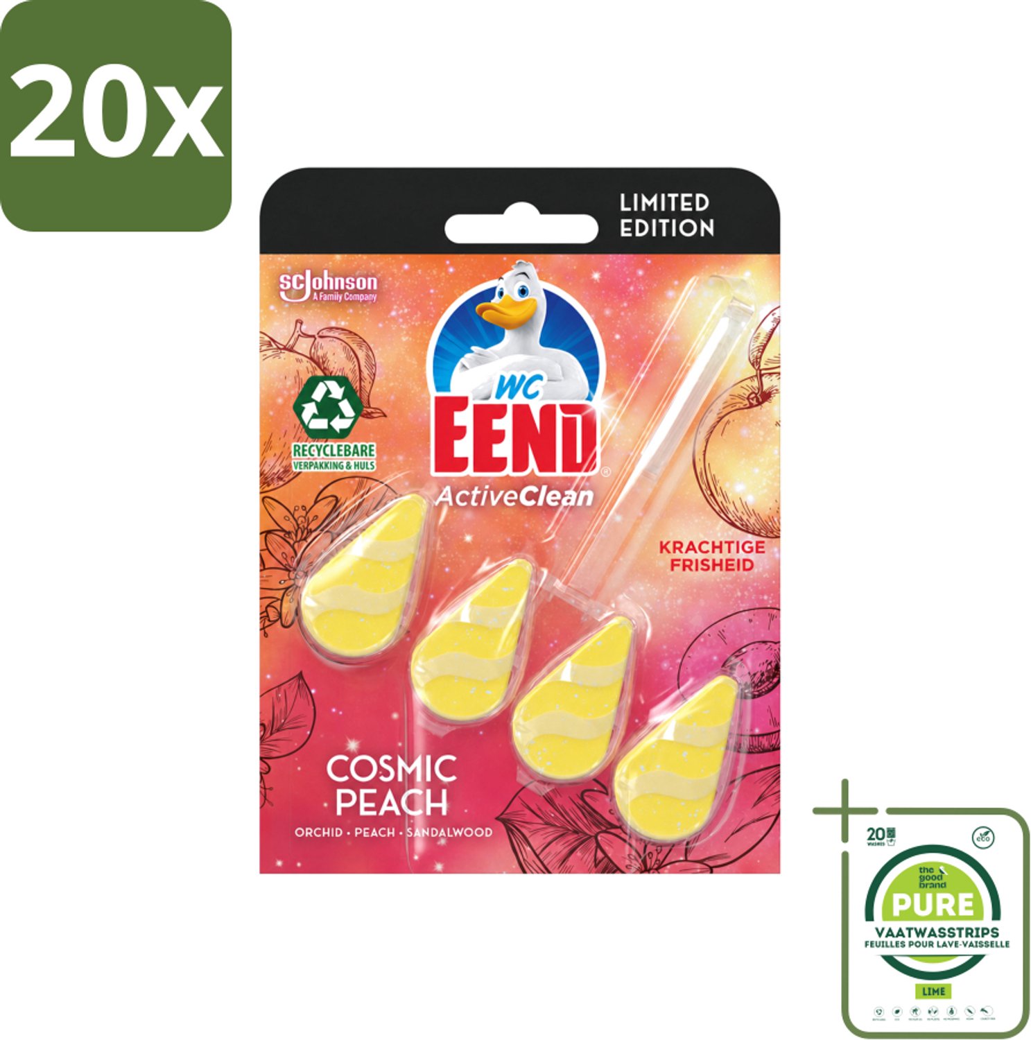 20 x WC Eend - Active Clean Cosmic Peach - Toiletblok - Fruitige Perzikgeur - 38 gr - Grootverpakking - Vaatwasstrips - Toilet Reinigen - Toilet Blok - Perzik Geur - Toilet Schoon - Toilet Hygiëne