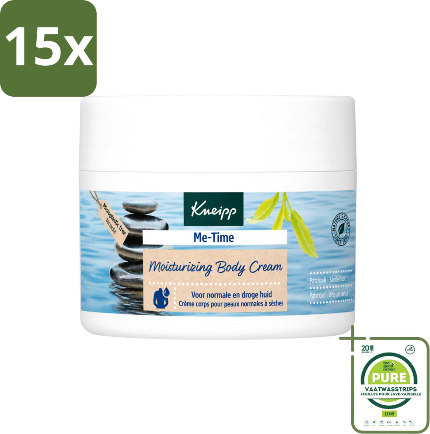 15 x Kneipp - Body crème - Me‑Time - Patchouli & Sandelhout - 200 ml - Grootverpakking - Vaatwasstrips - Kneipp Bodycrème Me-Time - Rust - Ontspanning - Huidverzorging - Natuurlijke Crème