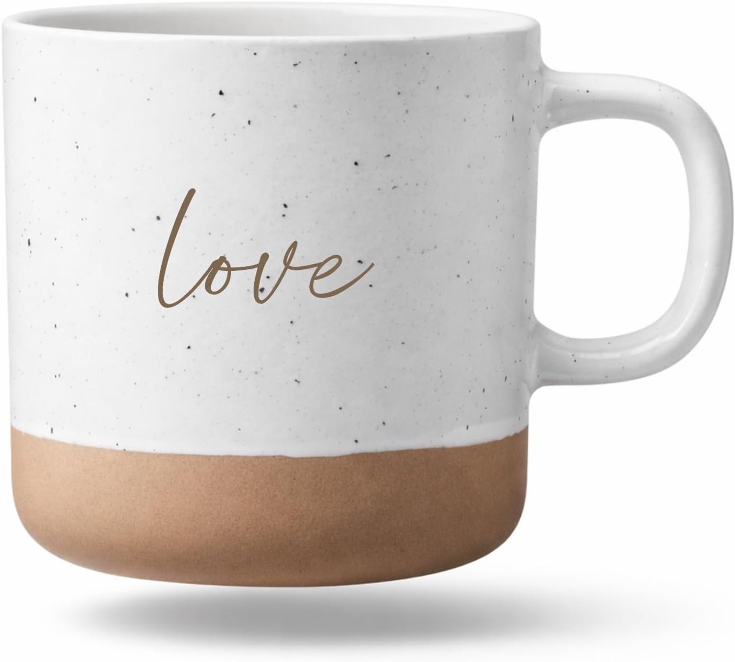 Mok met motief, liefdesmok, koffiemok, witte theemok met beige bodem, cadeau voor partner, vriendin en familie, lievelingsmensch, 360 ml Pohmer Design (Love)