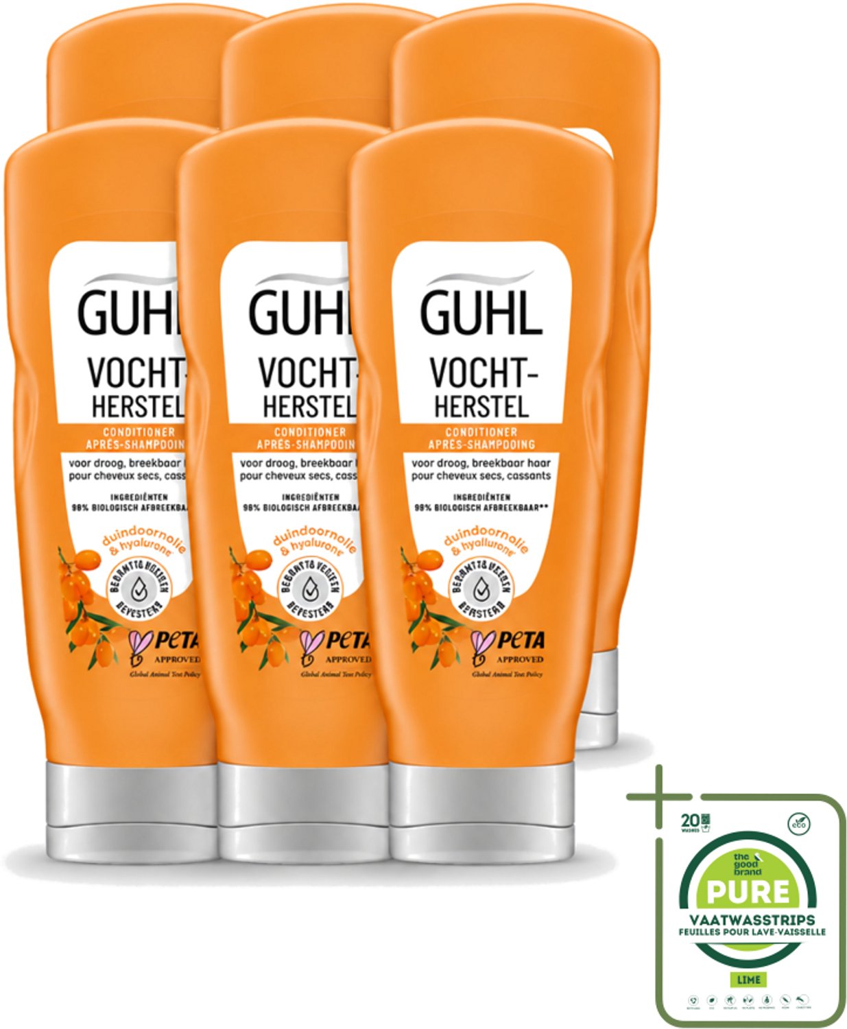 6 x Guhl - Crème Conditioner - Vochtbalans - 200 ml - Grootverpakking - Vaatwasstrips - Hydratatie Haar - Vochtbalans Haar - Droog Haar - Zachtheid Haar - Tarwekiem-olie