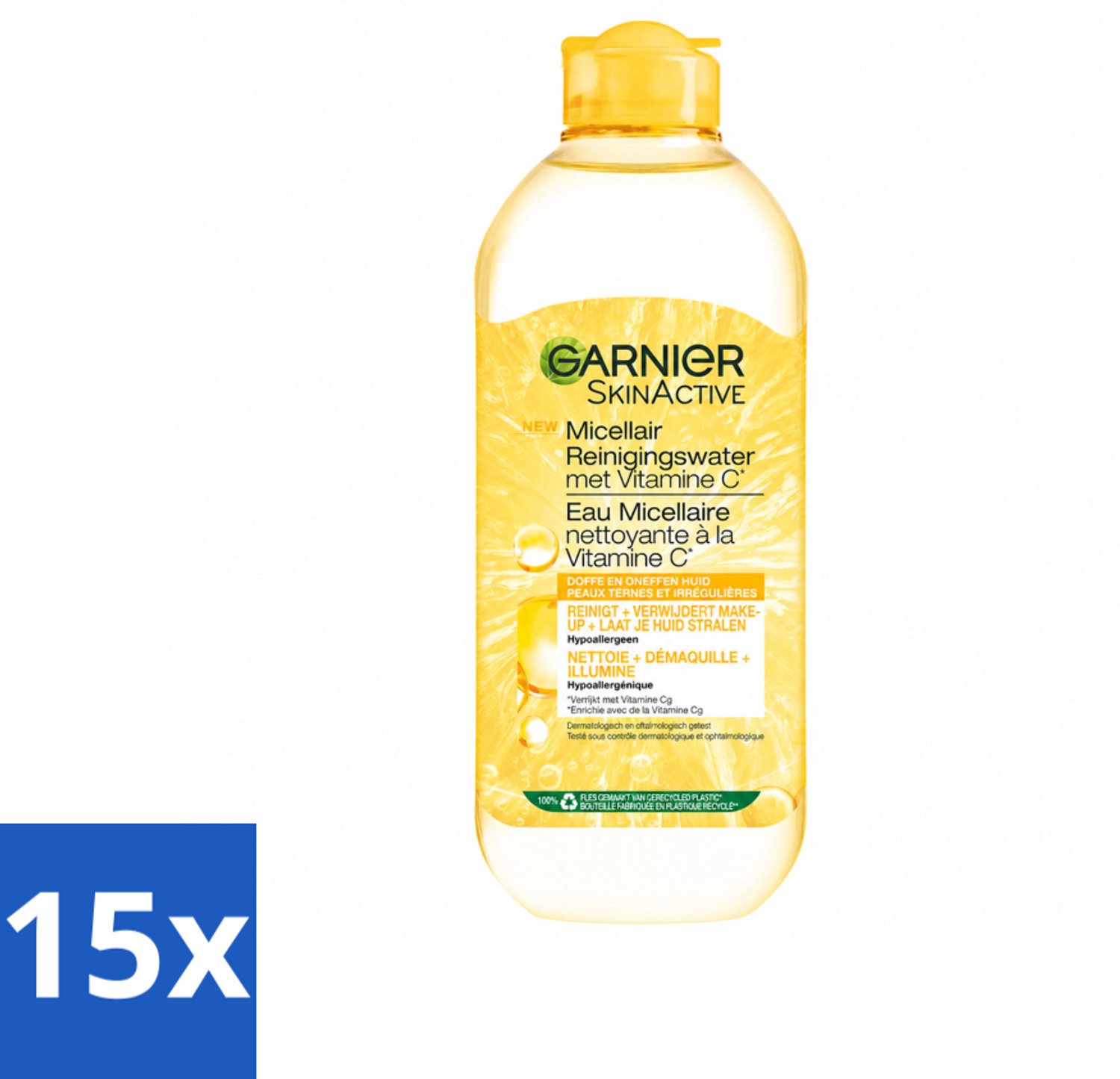 15 x Garnier - SkinActive - Micellair Water - Vitamine C - Reinigingswater - 400 ml - Voordeelverpakking - 15 stuks