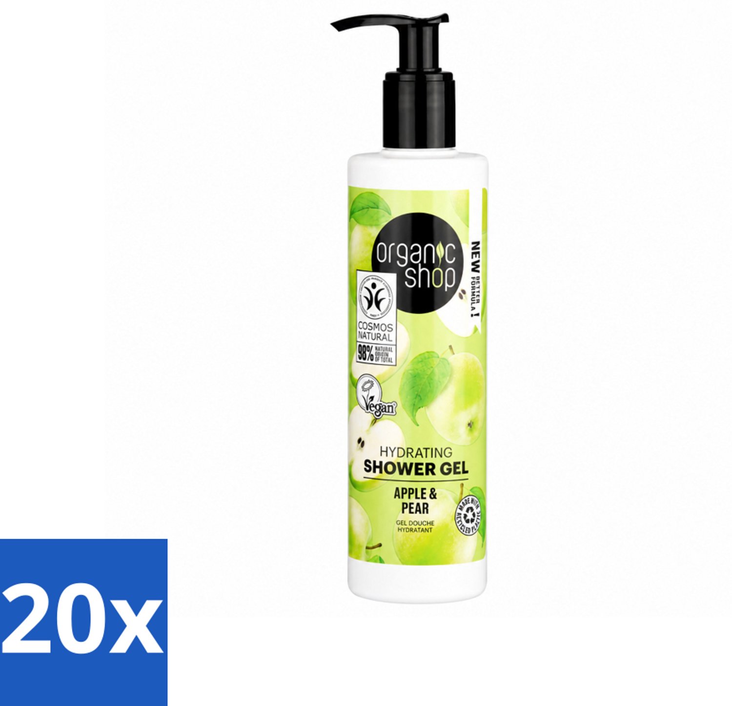 20 x Organic Shop - Douchegel Apple & Pear - Verfrissend en Hydraterend - 280 ml - Voordeelverpakking - 20 stuks