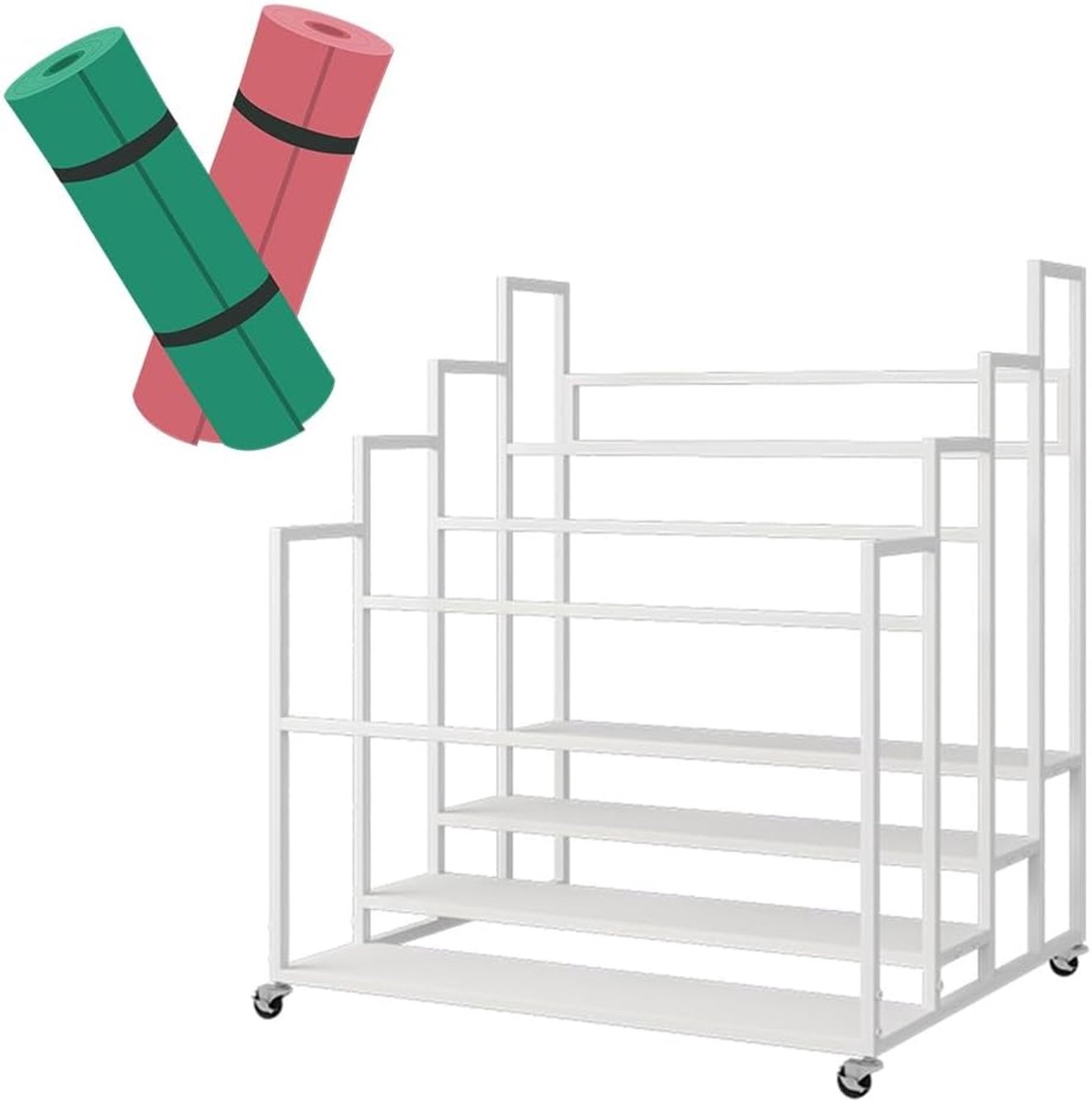 Houder Mand, Grote Yogamat Opbergkar met Wielen, Yogamat Rack Foam Rollers Organizer, Commercieel Rack voor Yogamat Foam Roller Opslag voor Gym/Yoga Studio Hold 30 Oefenmatten
