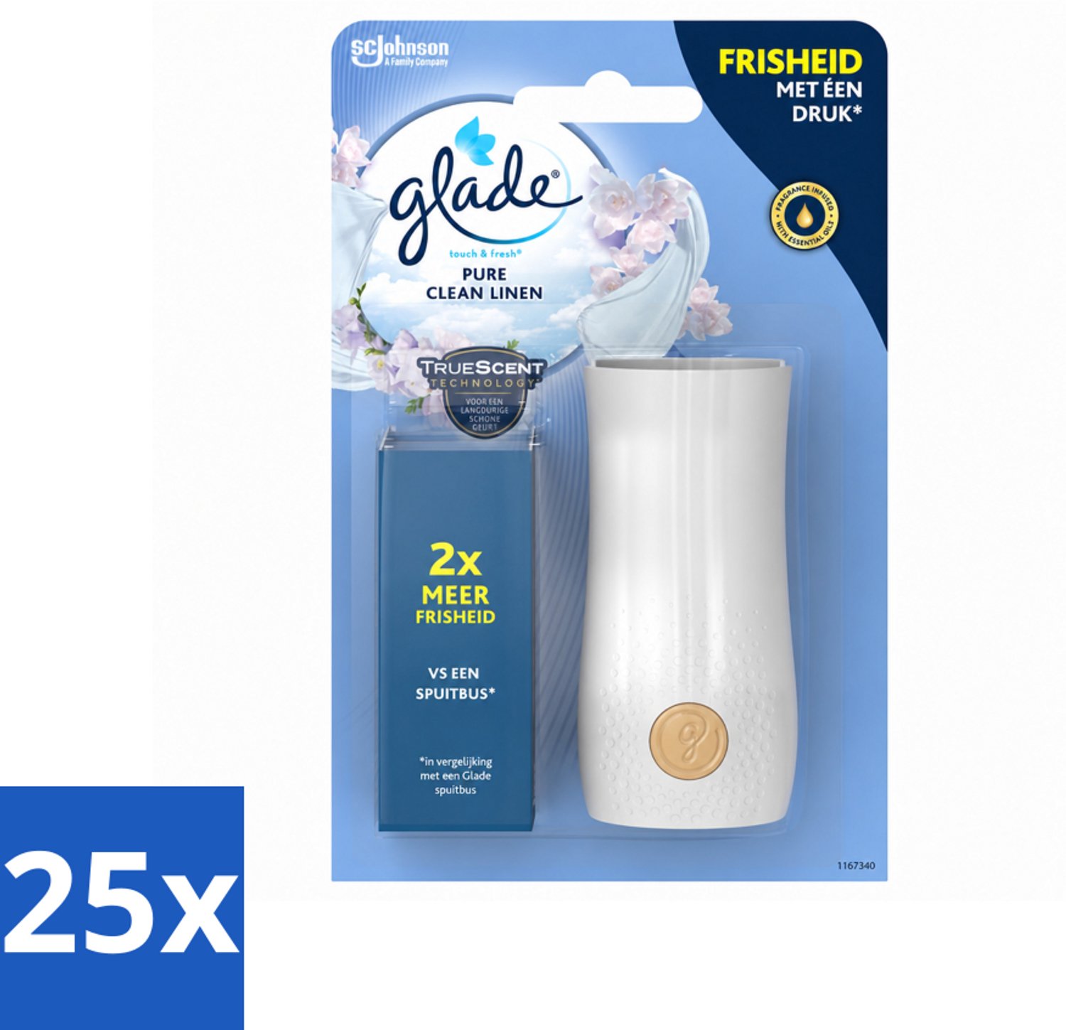 25 x Glade - Houder Touch & Fresh - Pure Clean Linen - 10 ml - Voordeelverpakking - 25 stuks