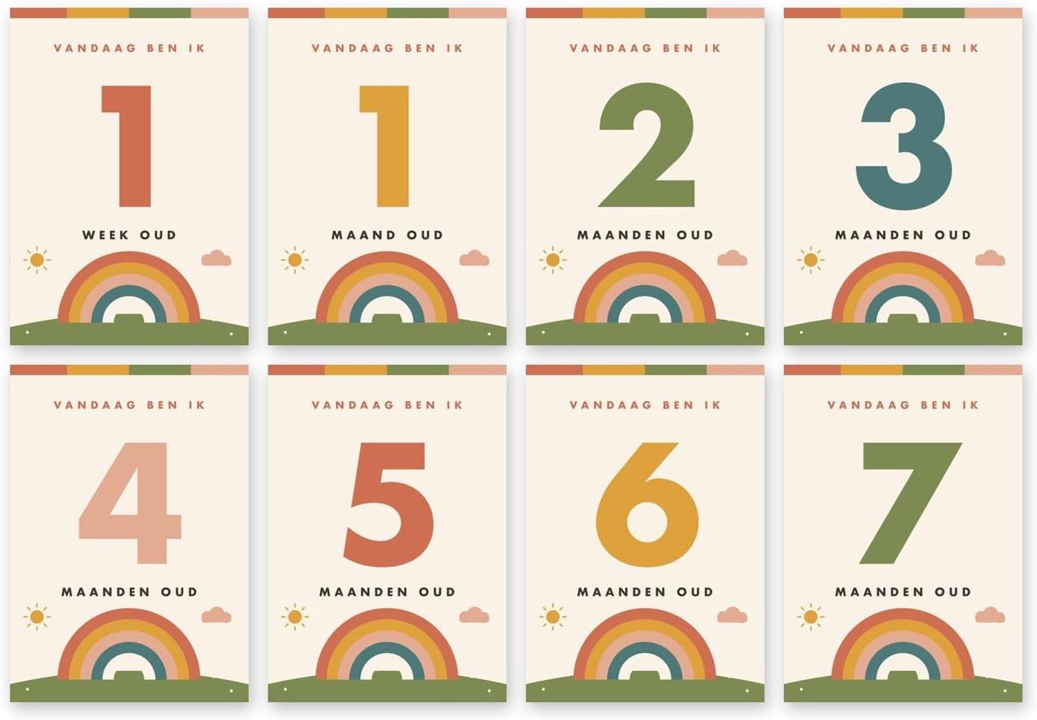 Kaarten baby retro regenboog 24 mijlpaalkaarten | A5