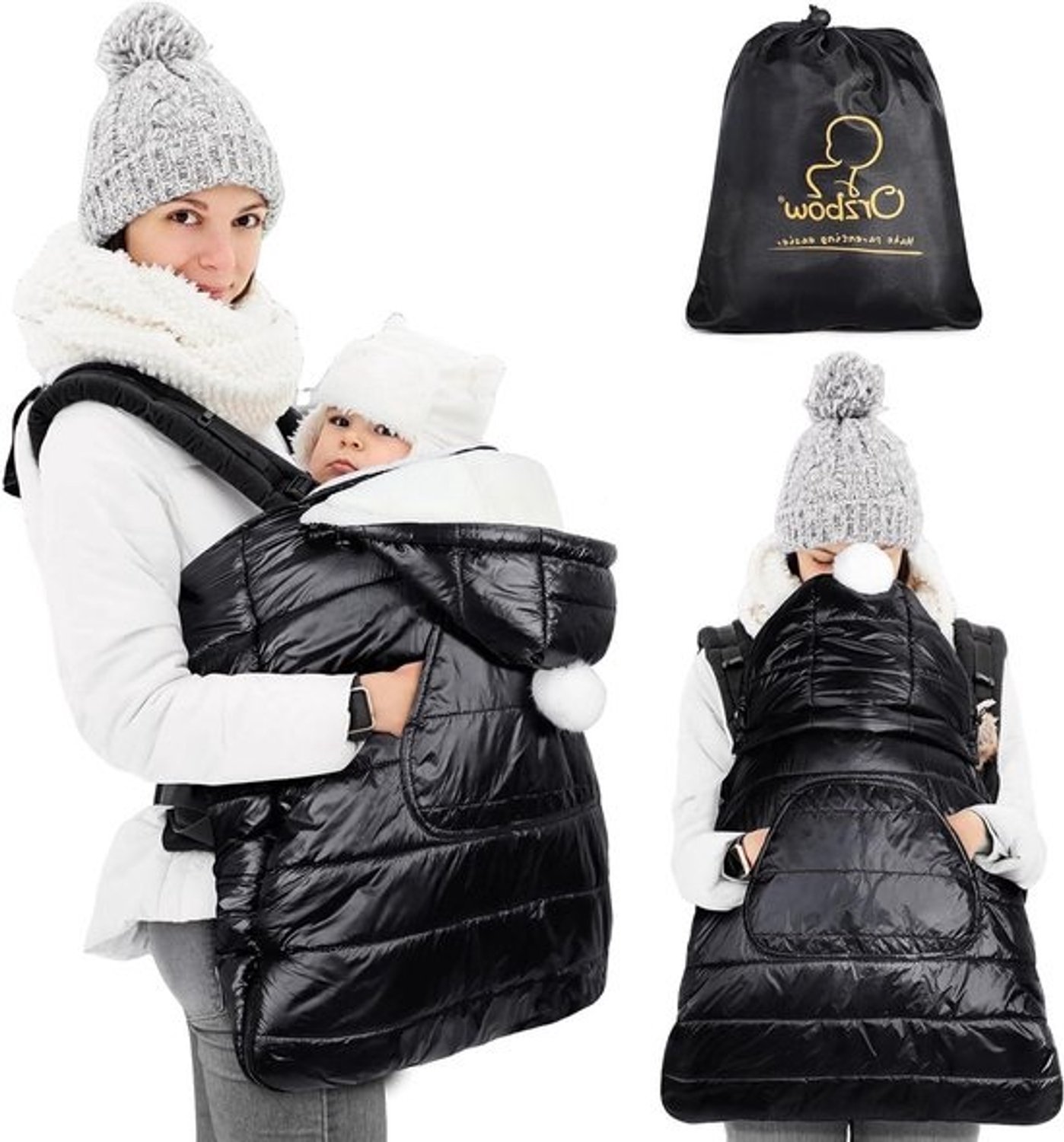 Baby draagcover - Winterhoes voor draagzak - Weerbescherming - Afneembare bovenkant - 3-36 maanden - Zwart
