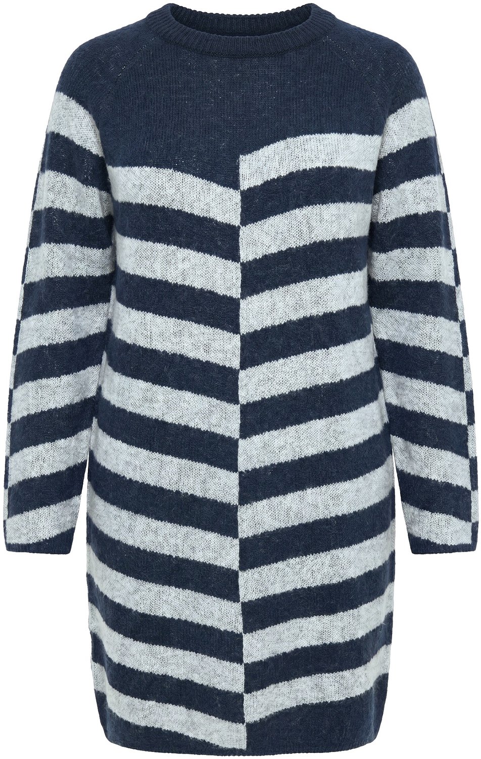 Ulla Popken - Dames - Gebreide jurk jacquard-breisel opstaande kraag - Marine - Maat 42+