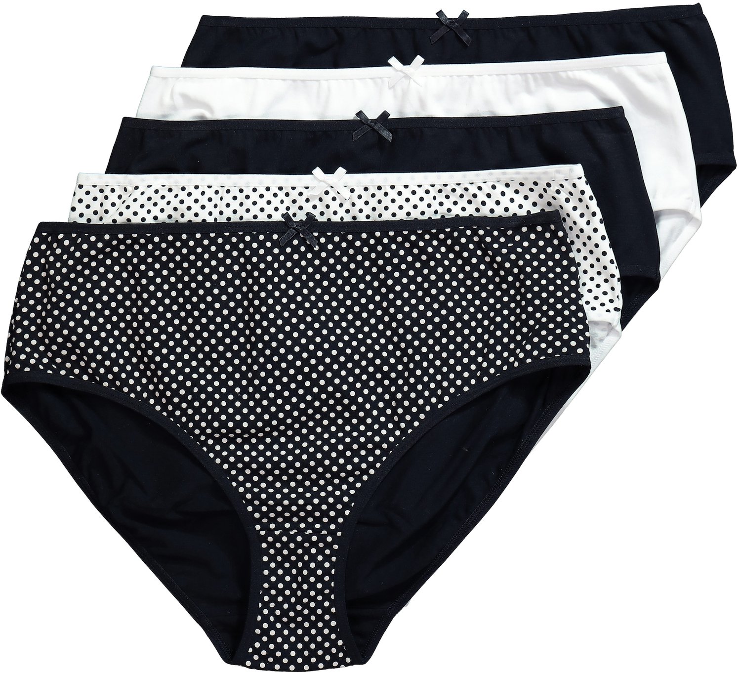 Ulla Popken - Dames - Midi-slips set van 5 motief / effen - Zwart - Maat 58+
