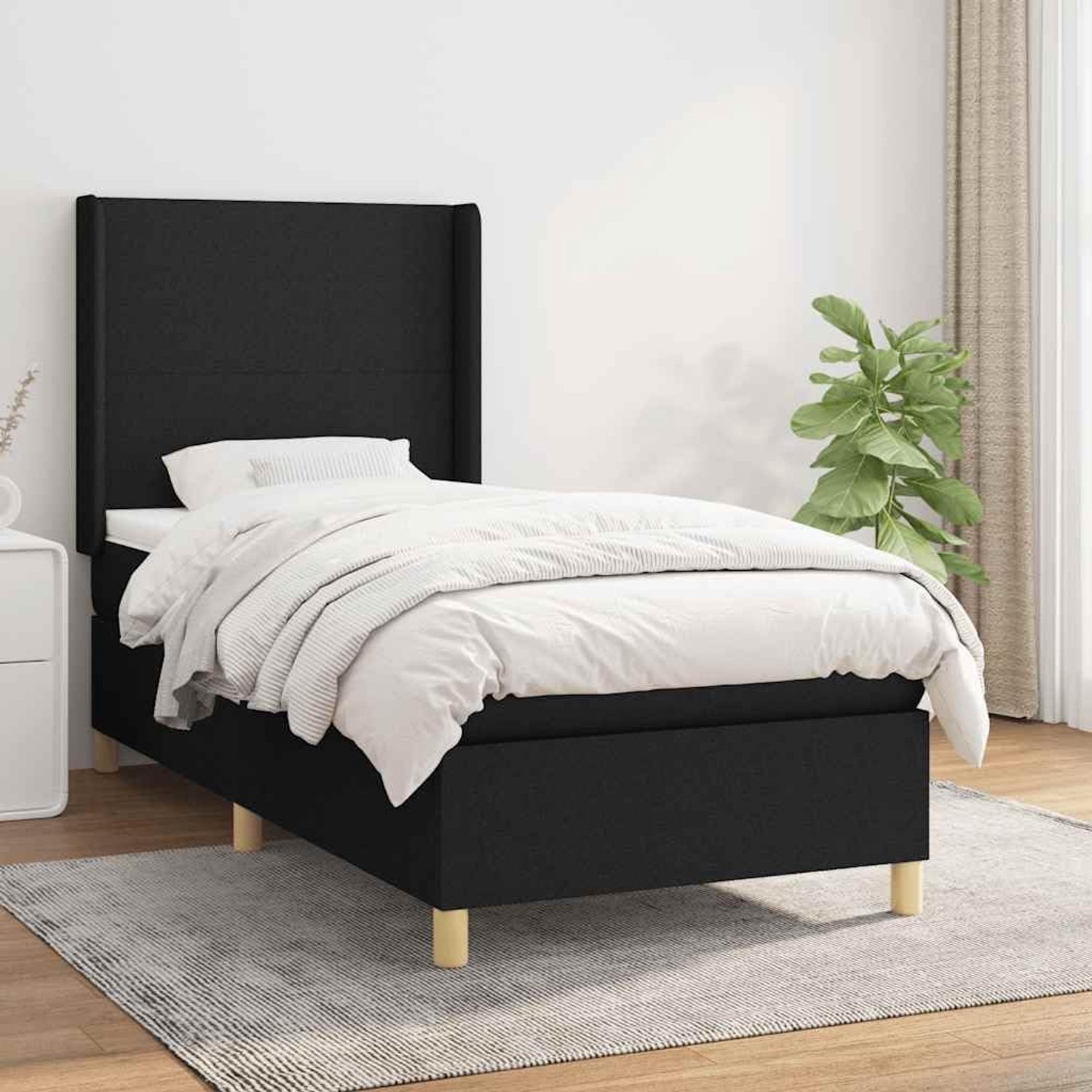 Stof Verstelbaar hoofdbord Pocketvering matras Zwart 90x200 cm