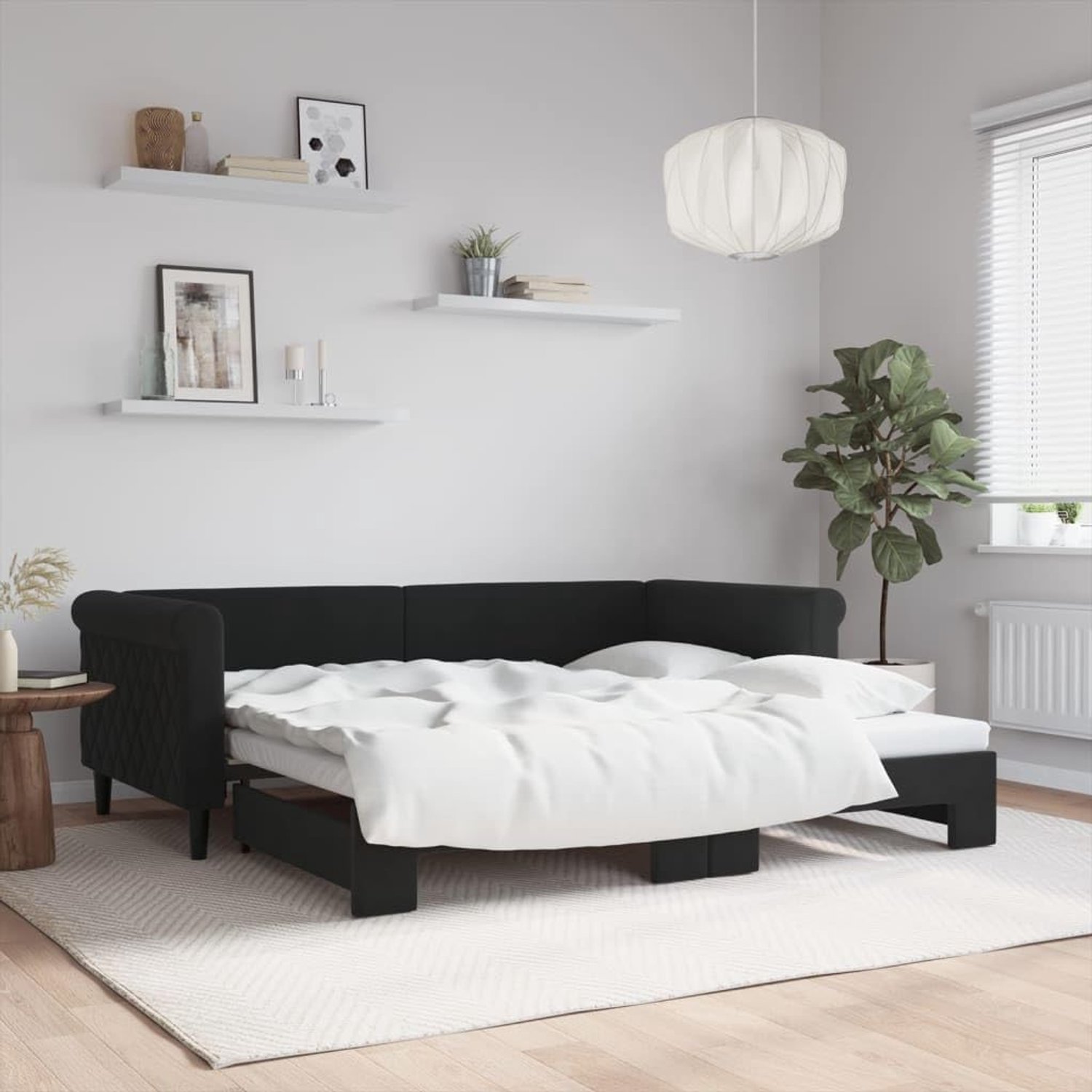 2 in 1 slaapbank met onderschuifbed Zwart 90x190 cm