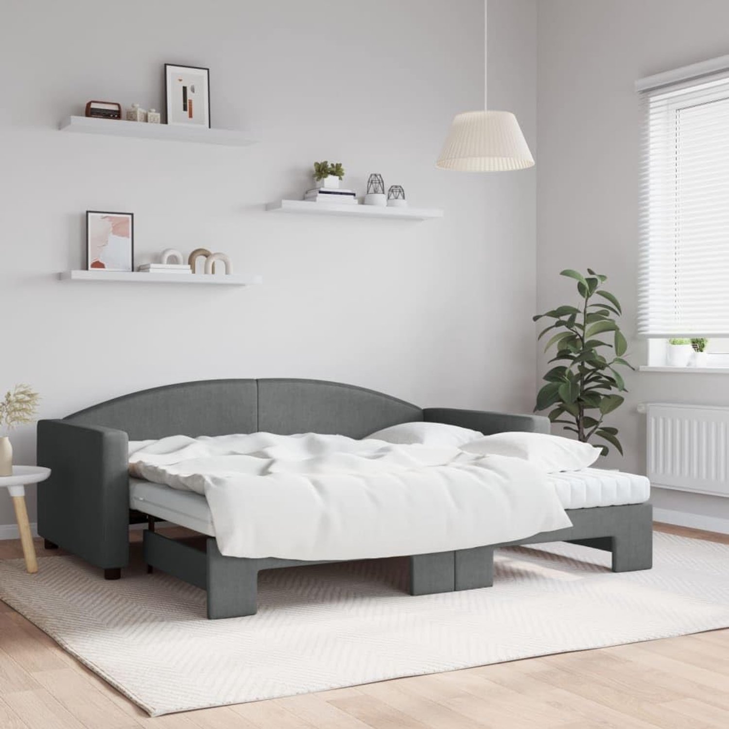 Schuimmatras slaapbank met onderschuifbed donkergrijs 90x190 cm