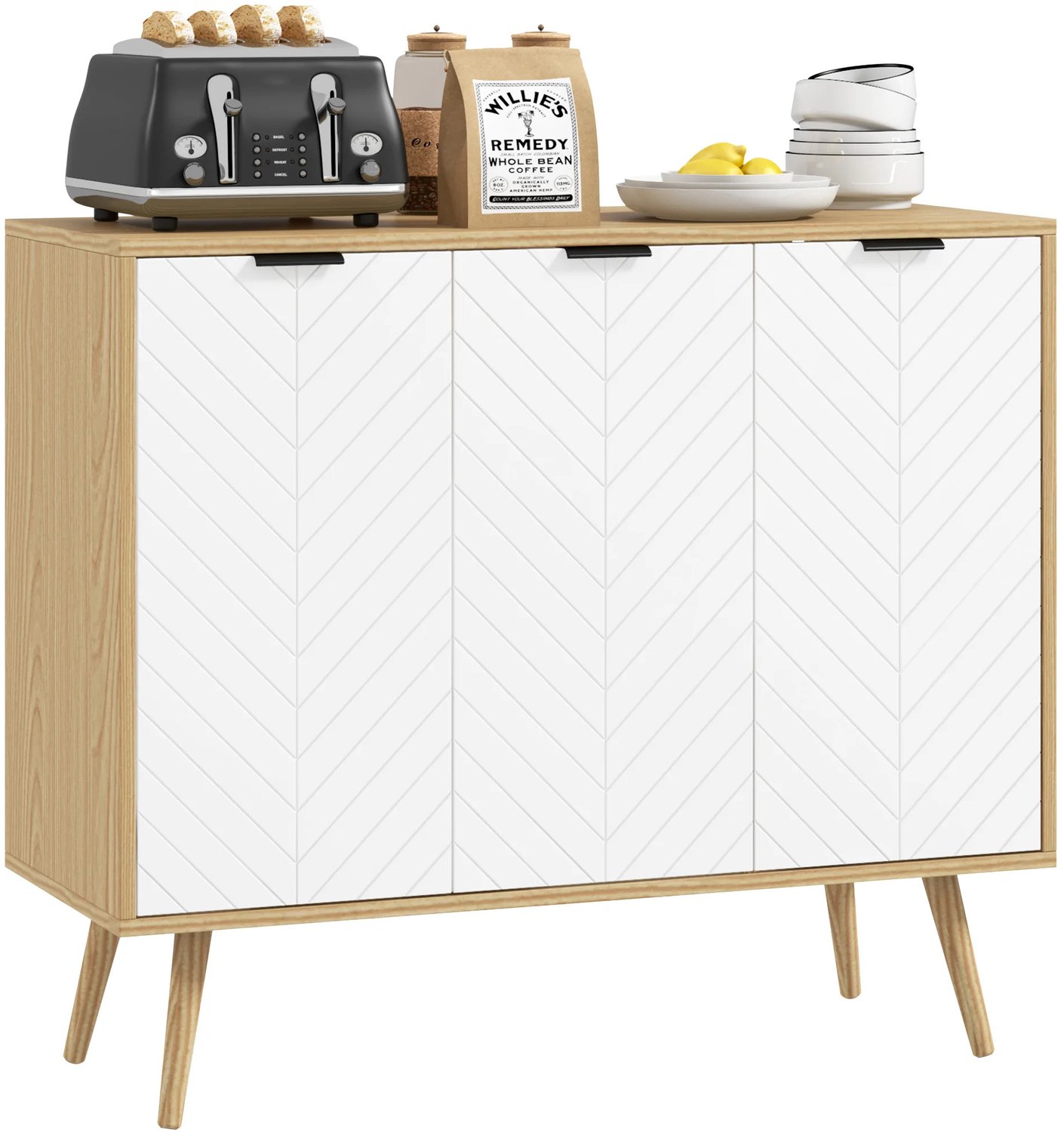 Gudalio Dressoir - Kast - Lage Buffetkast - Opbergkast - Wandkast - 3 deuren - Modern - 77,4 x 91,5 x 35 cm - Hout - Wit