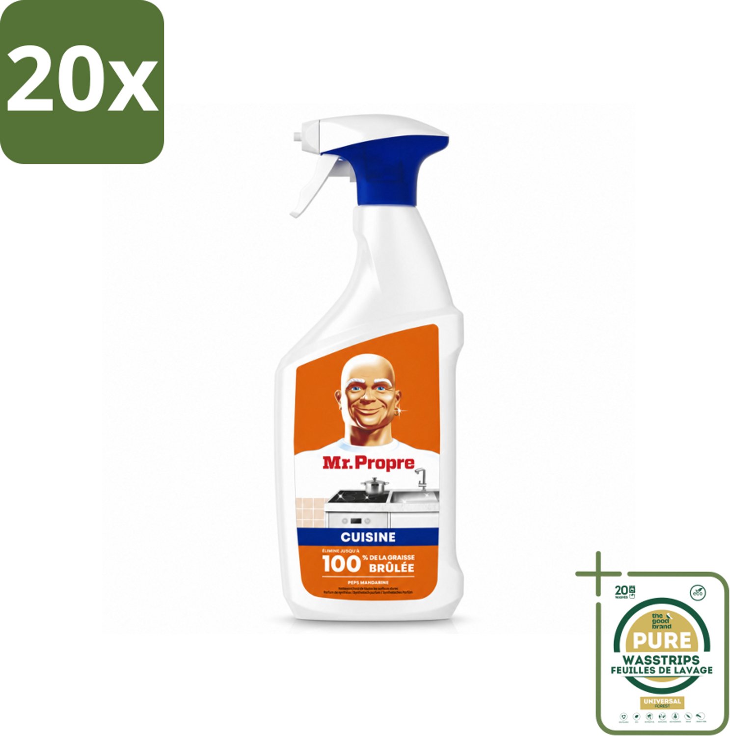 20 x Mr. Propre – Keukenontvetter Spray – Mandarijn Boost – 800 ml - Wasstrips - Keukenontvetter - Keuken Reinigen - Vet Verwijderen - Vuil Verwijderen - Aangebrande Resten Verwijderen