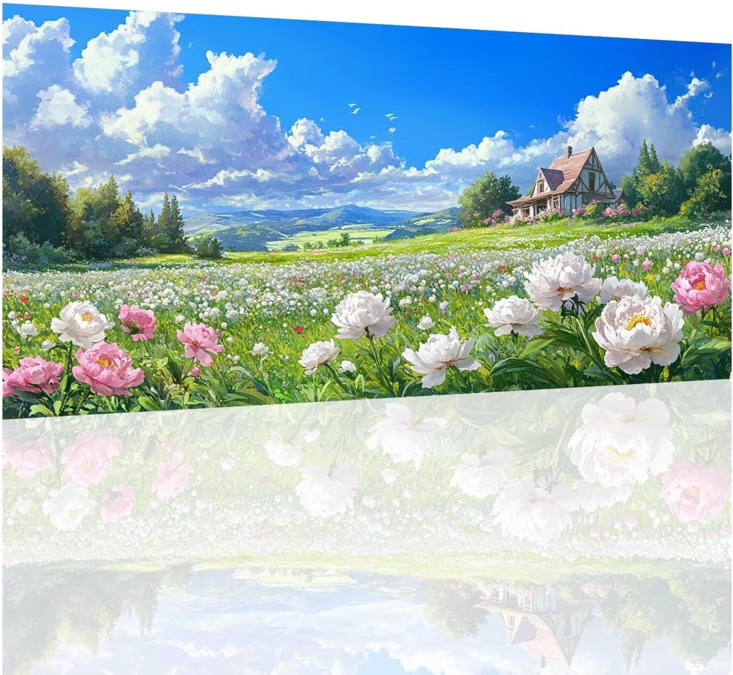 Diamond Painting bloemenmotief, landschap, diamond painting, volwassenen, groot formaat 50 x 100 cm, ronde strassteentjes, canvas, diamant, kristallen kunst, schilderij met complete set voor