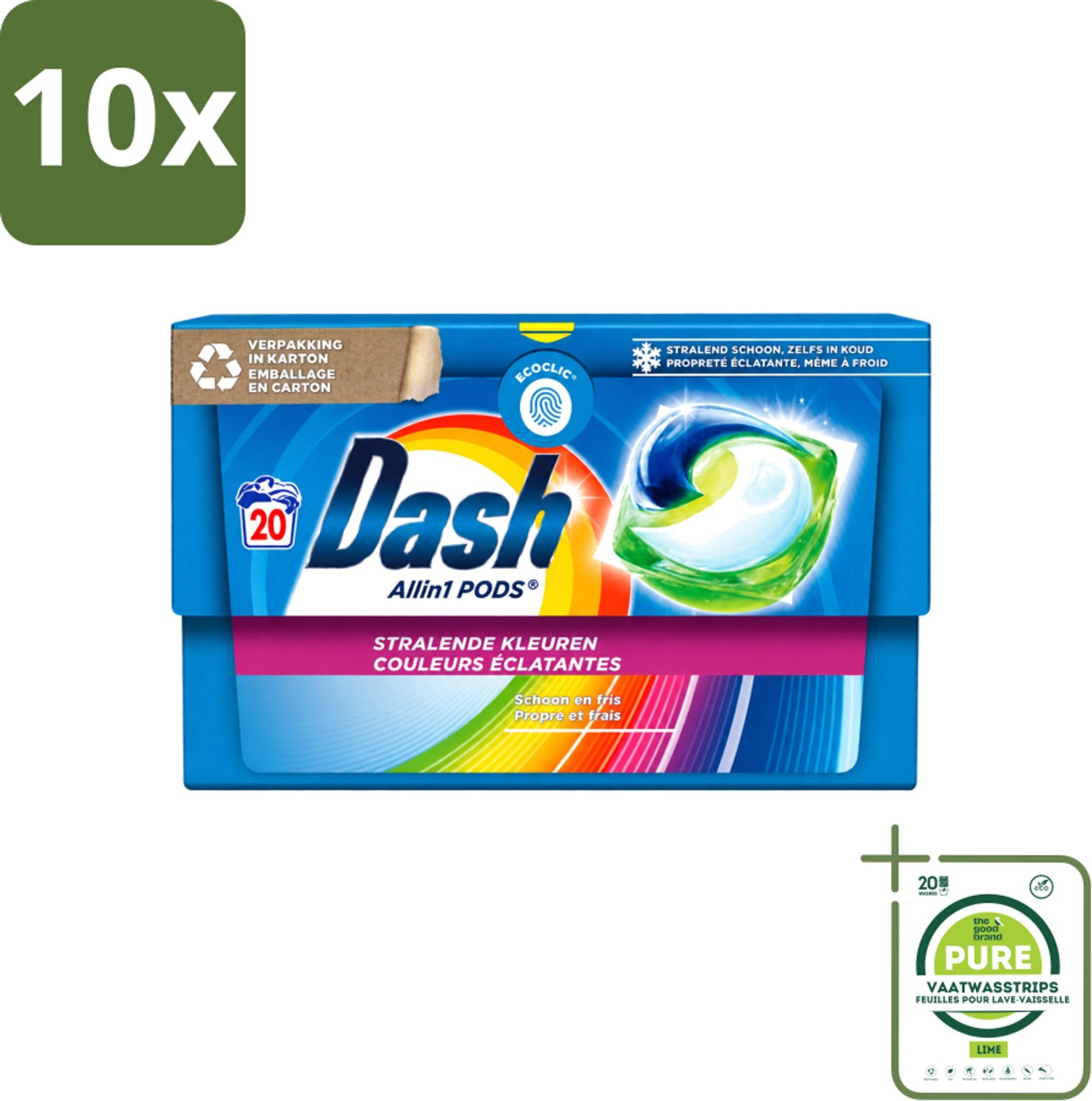 10 x Dash - Stralende Kleuren - Wasmiddel Capsules - All-in-1 Pods - Gekleurde Was - 20 Wasbeurten - Grootverpakking - Vaatwasstrips - Wasmiddel Capsules - Gekleurde Was - Frisheid Was - Wasmachine Pod - Stralende Kleuren