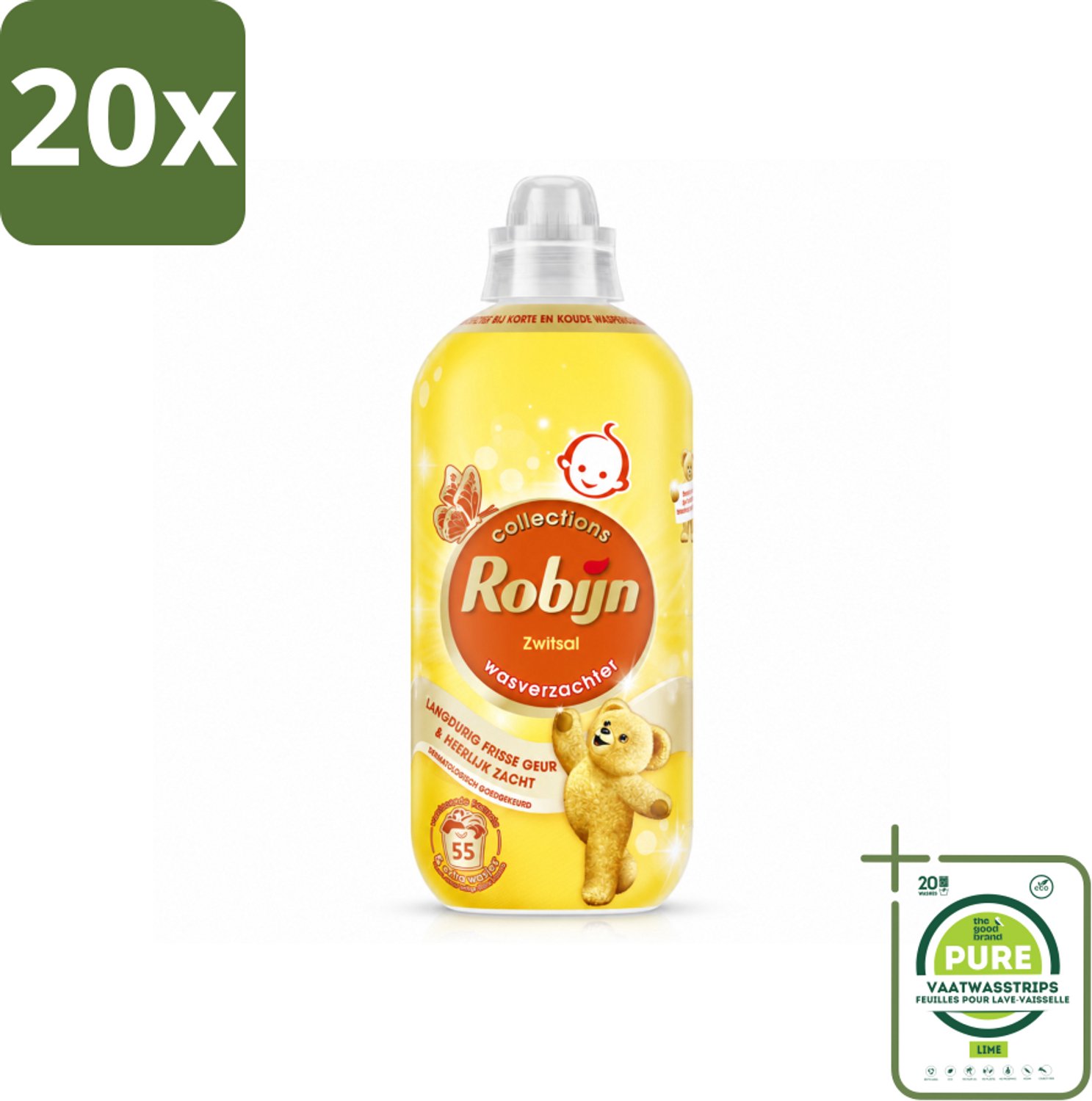 20 x Robijn – Wasverzachter – Zwitsal – 1,1 L - Grootverpakking - Vaatwasstrips - Wasverzachter - Wasgeur - Zwitsal - Vezelbescherming - Slijtagevermindering