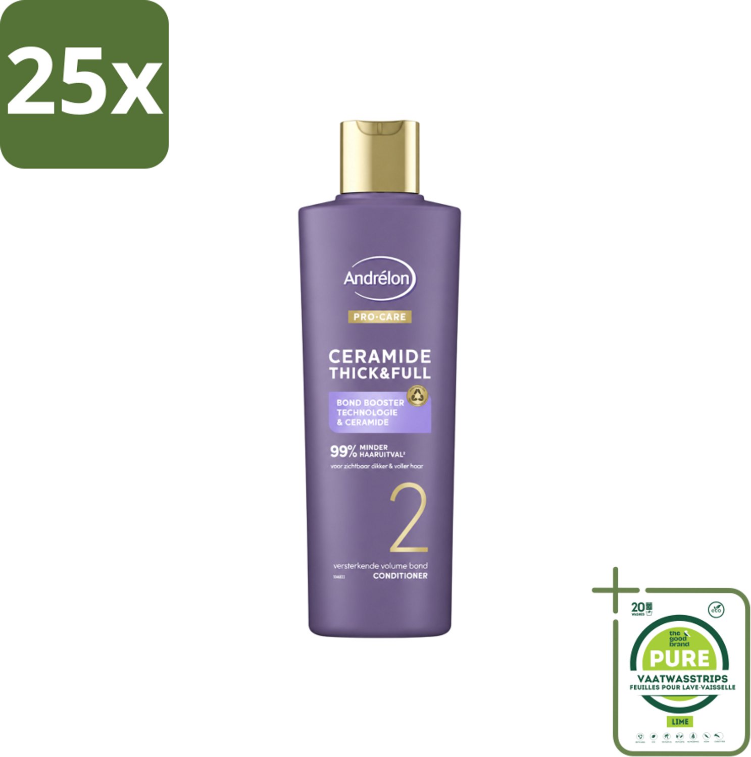 25 x Andrélon – Conditioner – Pro Care Ceramide Thick & Full – 250 ml - Grootverpakking - Vaatwasstrips - Dikker Haar - Voller Haar - Haarversterken - Haaruitval Verminderen - Ceramide