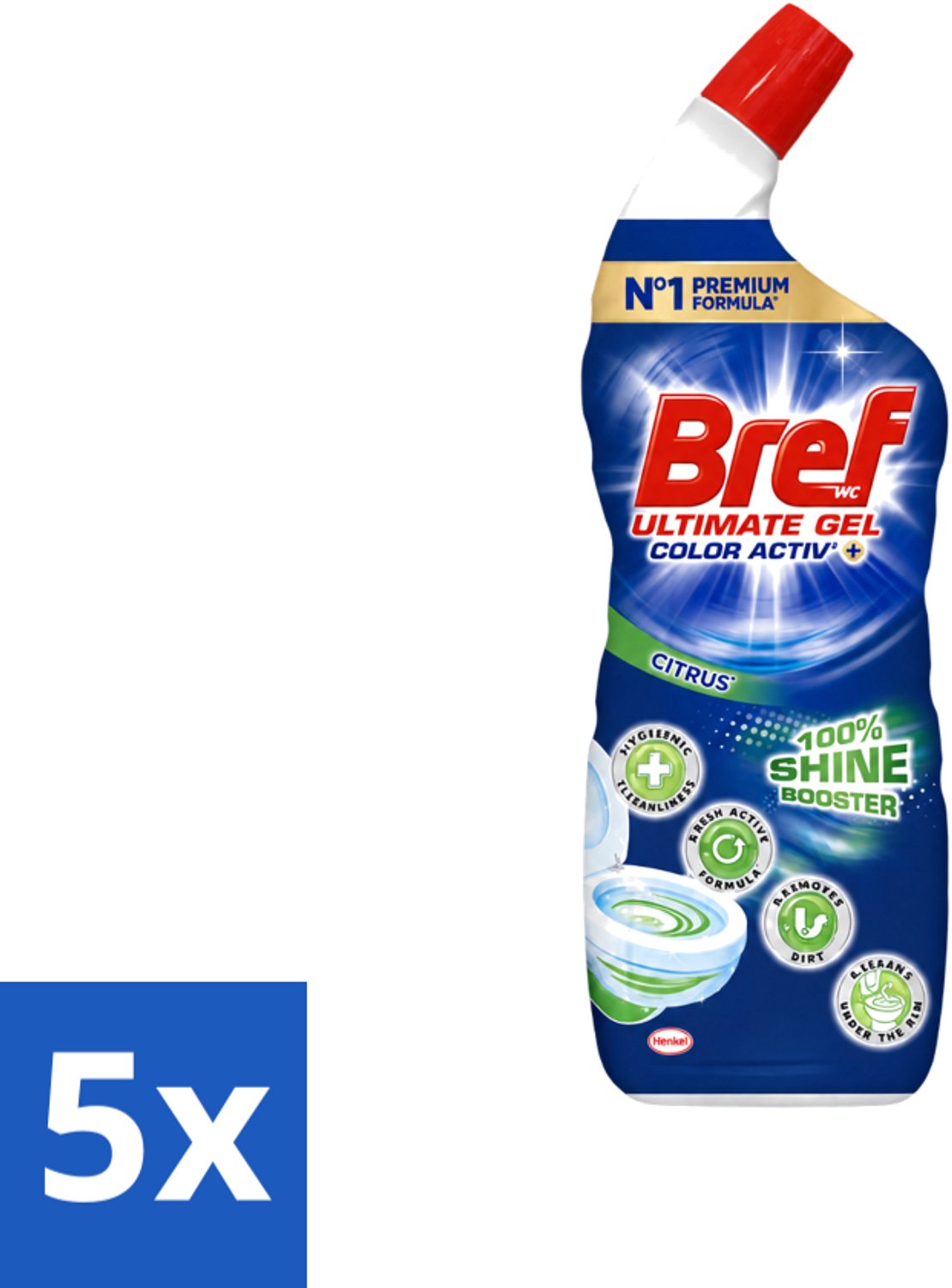 5 x Bref WC - Ultimate Gel Color Activ+ - Toiletreiniger - Citrus - 700 ml - Voordeelverpakking - 5 stuks